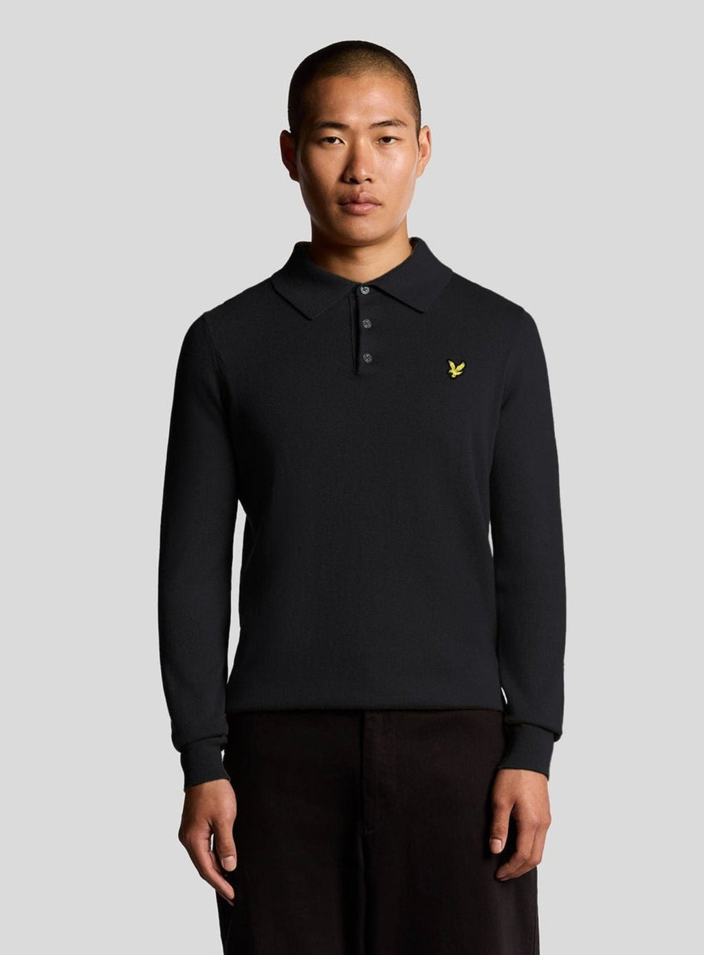 LYLE & SCOTT Cotton Merino Long Sleeve Knitted Polo Dark Navy