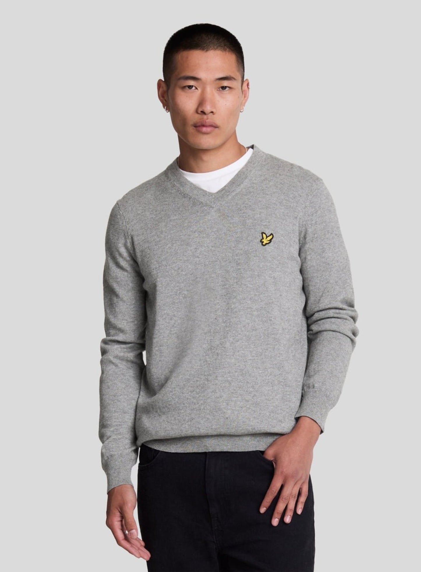 LYLE & SCOTT Cotton Merino V Neck Jumper Mid Grey Marl
