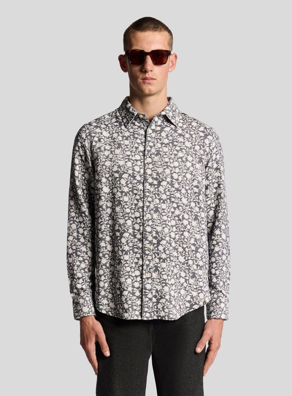 LYLE & SCOTT Floral Jacquard Shirt Jet Black Marl