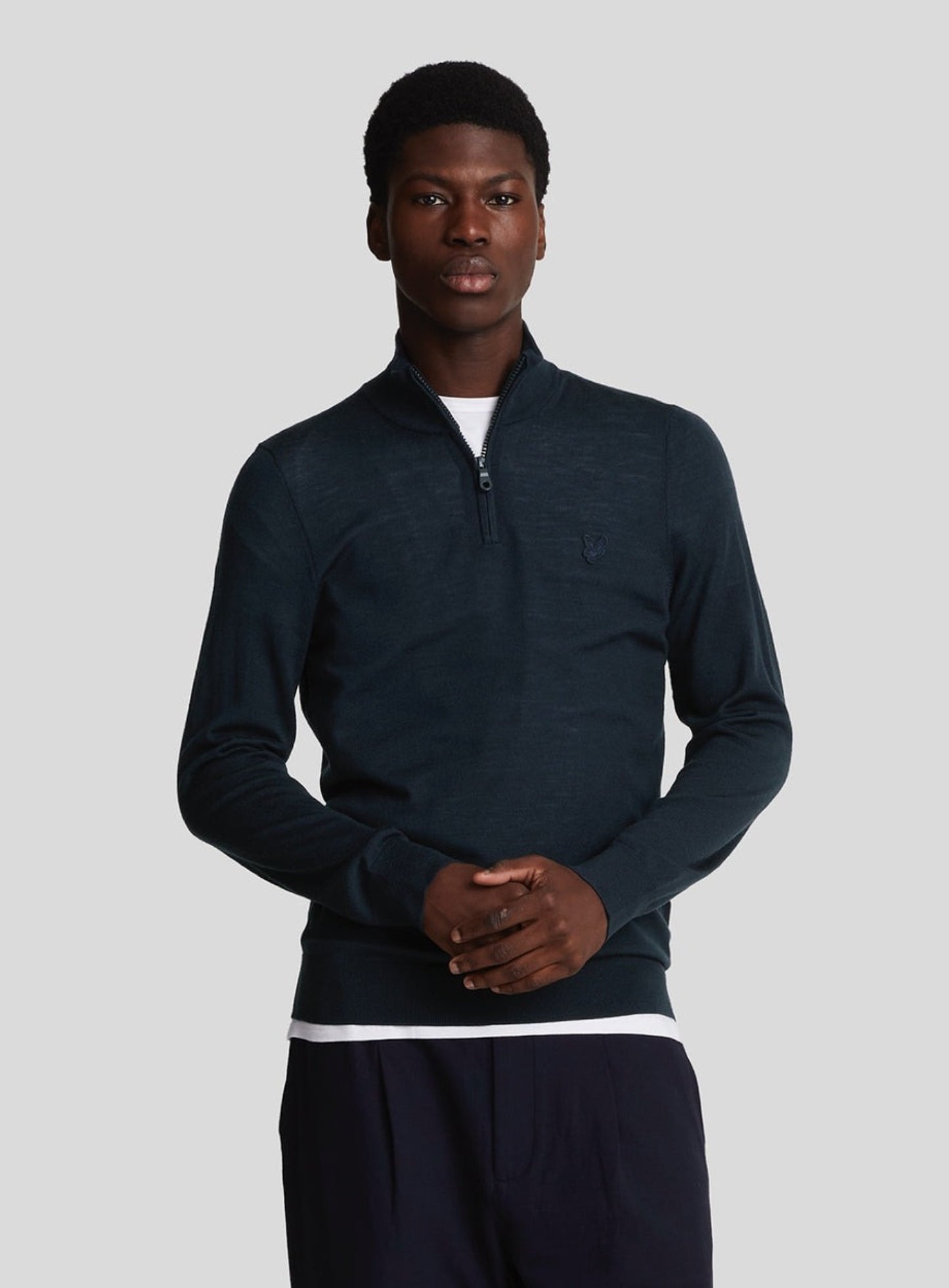LYLE & SCOTT Tonal Eagle Merino Quarter Zip Jumper Dark Navy