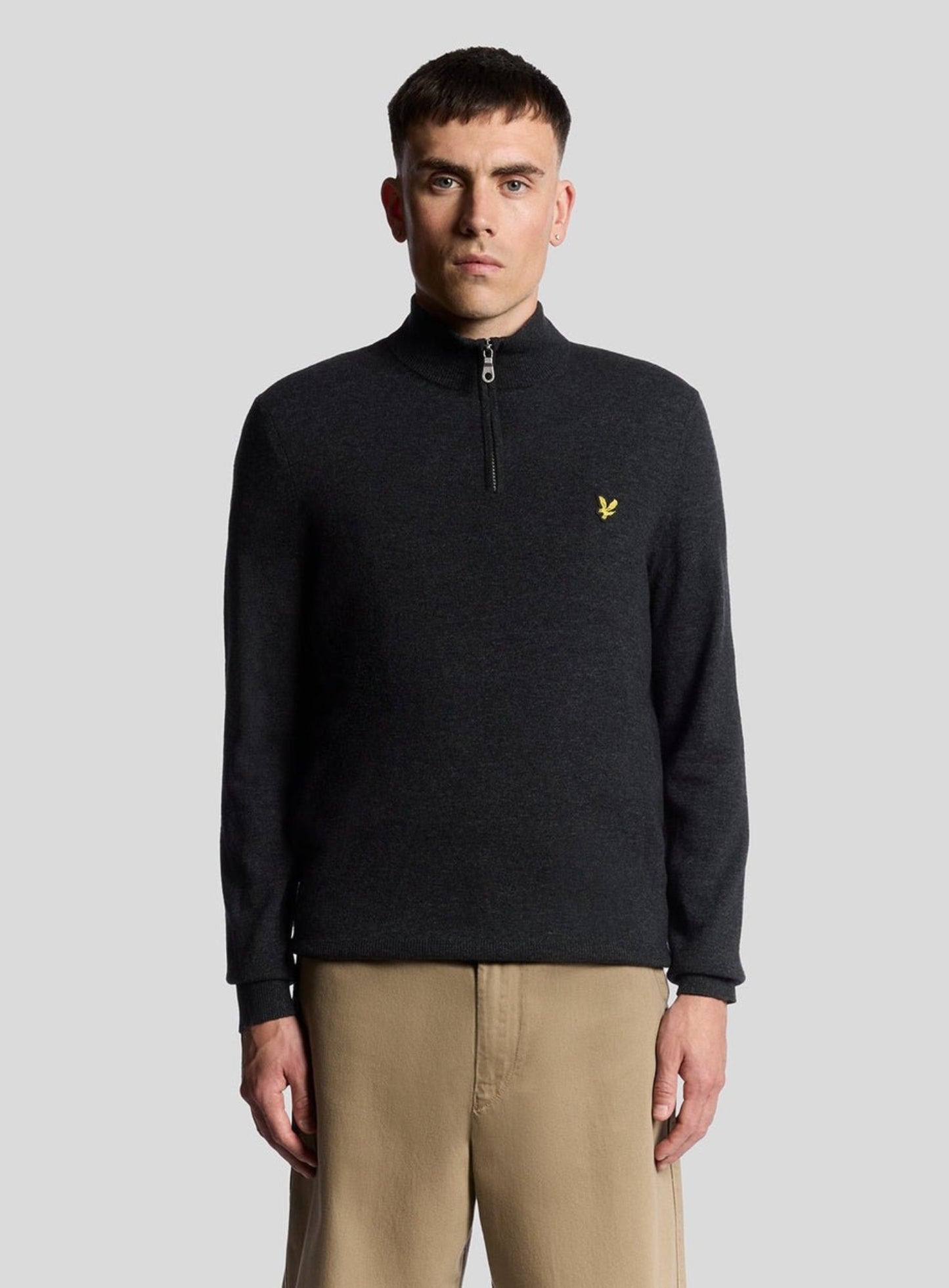 LYLE & SCOTT Lambswool Blend Quarter Zip Jumper Jet Black Marl