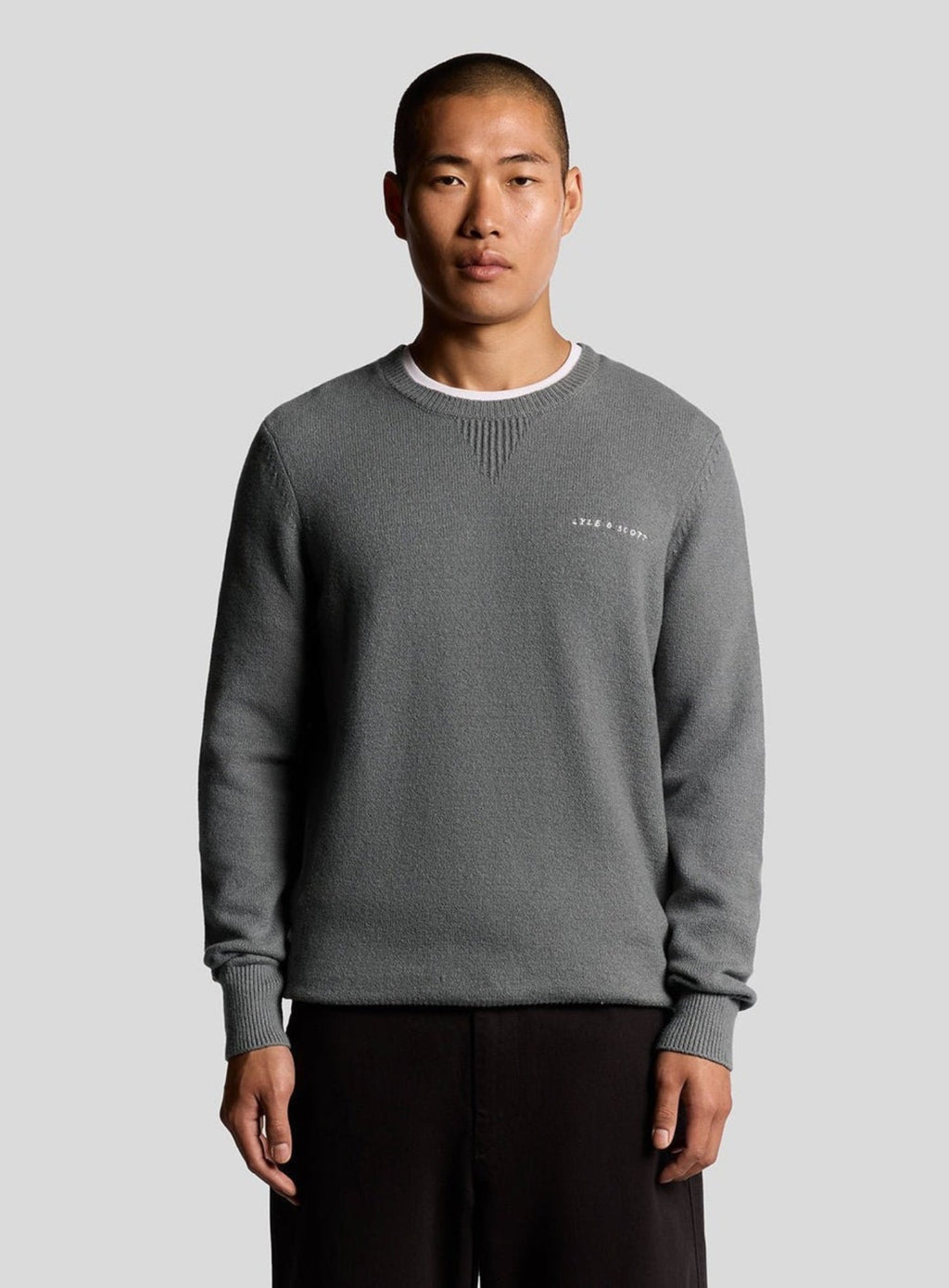 LYLE & SCOTT Script Knitted Crew Neck Mid Grey Marl