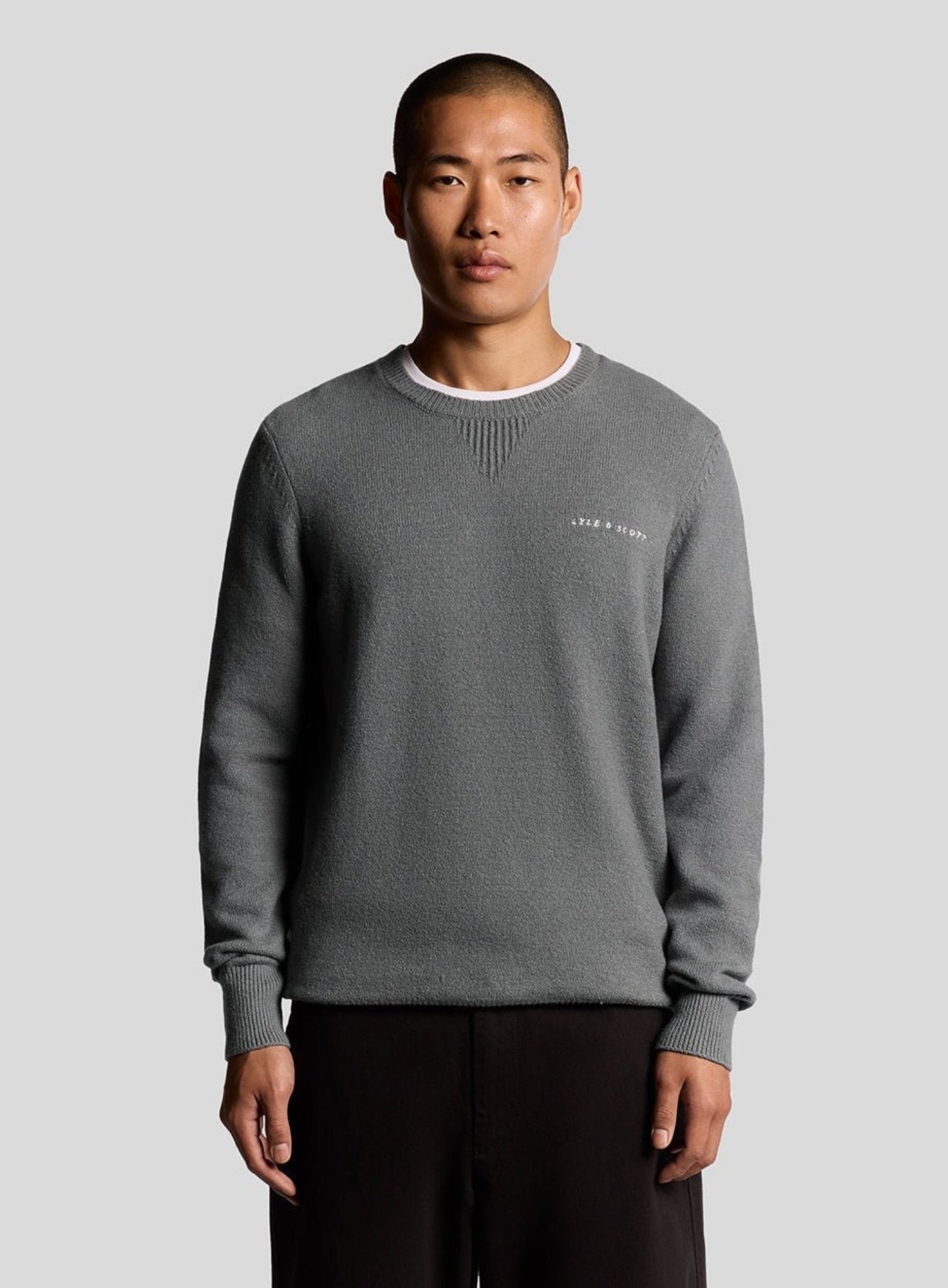 LYLE & SCOTT Script Knitted Crew Neck Mid Grey Marl