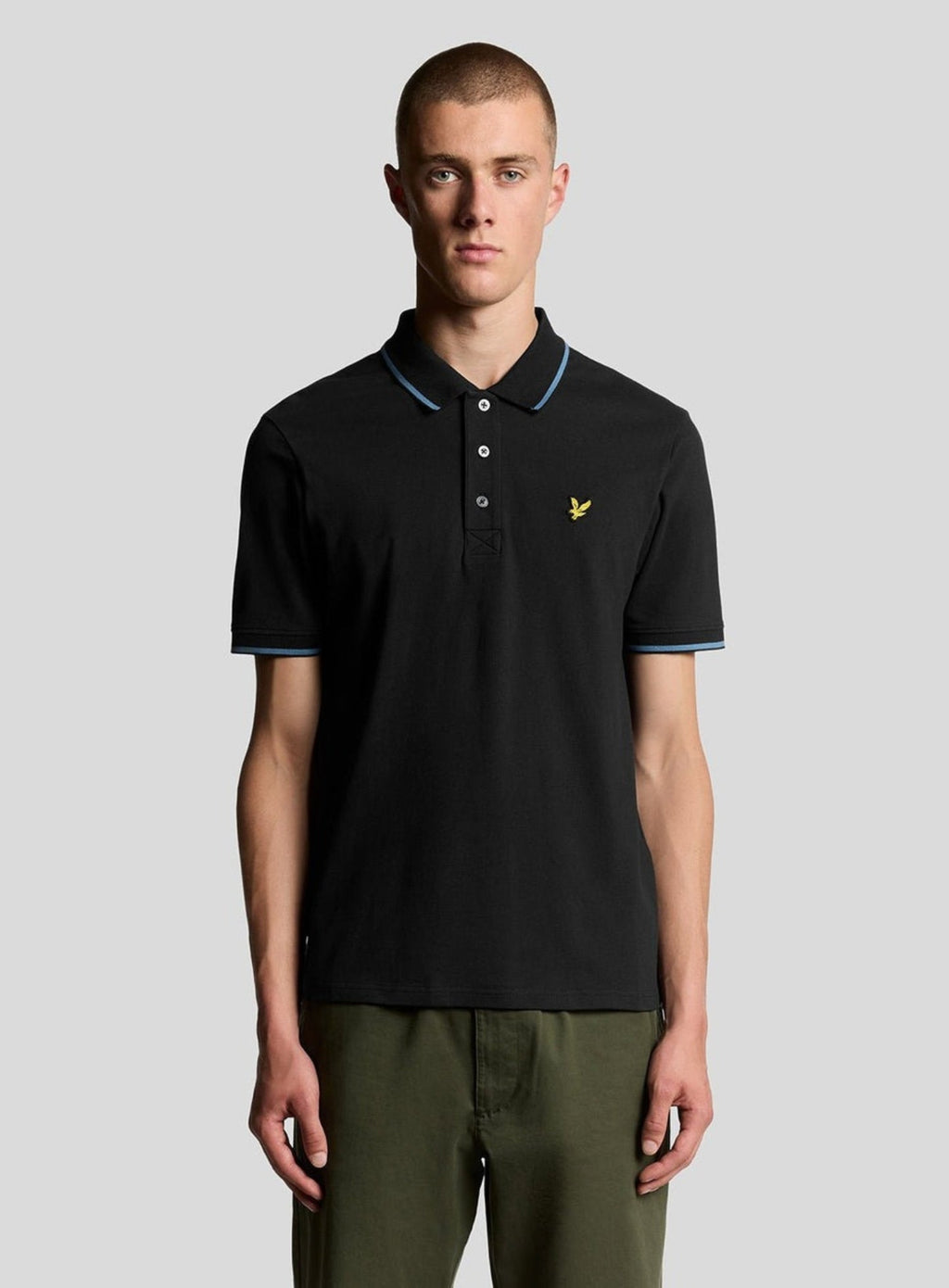LYLE & SCOTT Tipped Polo Shirt Black Ice Ocean Sky