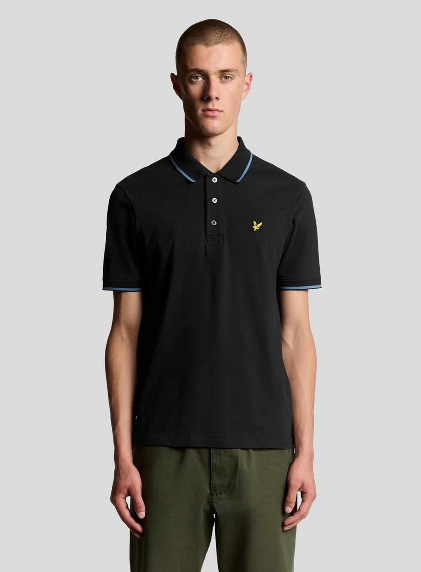 LYLE & SCOTT Tipped Polo Shirt Black Ice Ocean Sky