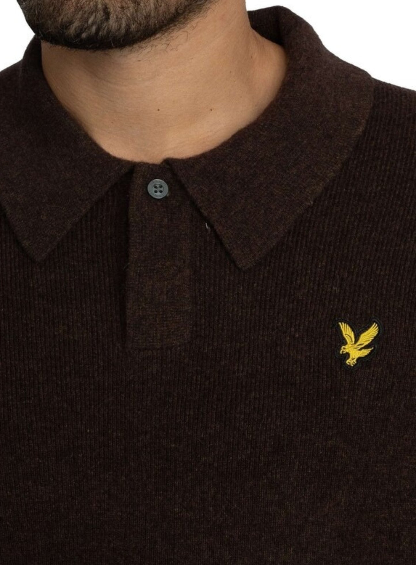 LYLE & SCOTT Lambswool Blend Rugby Jumper Bottle Brown Marl