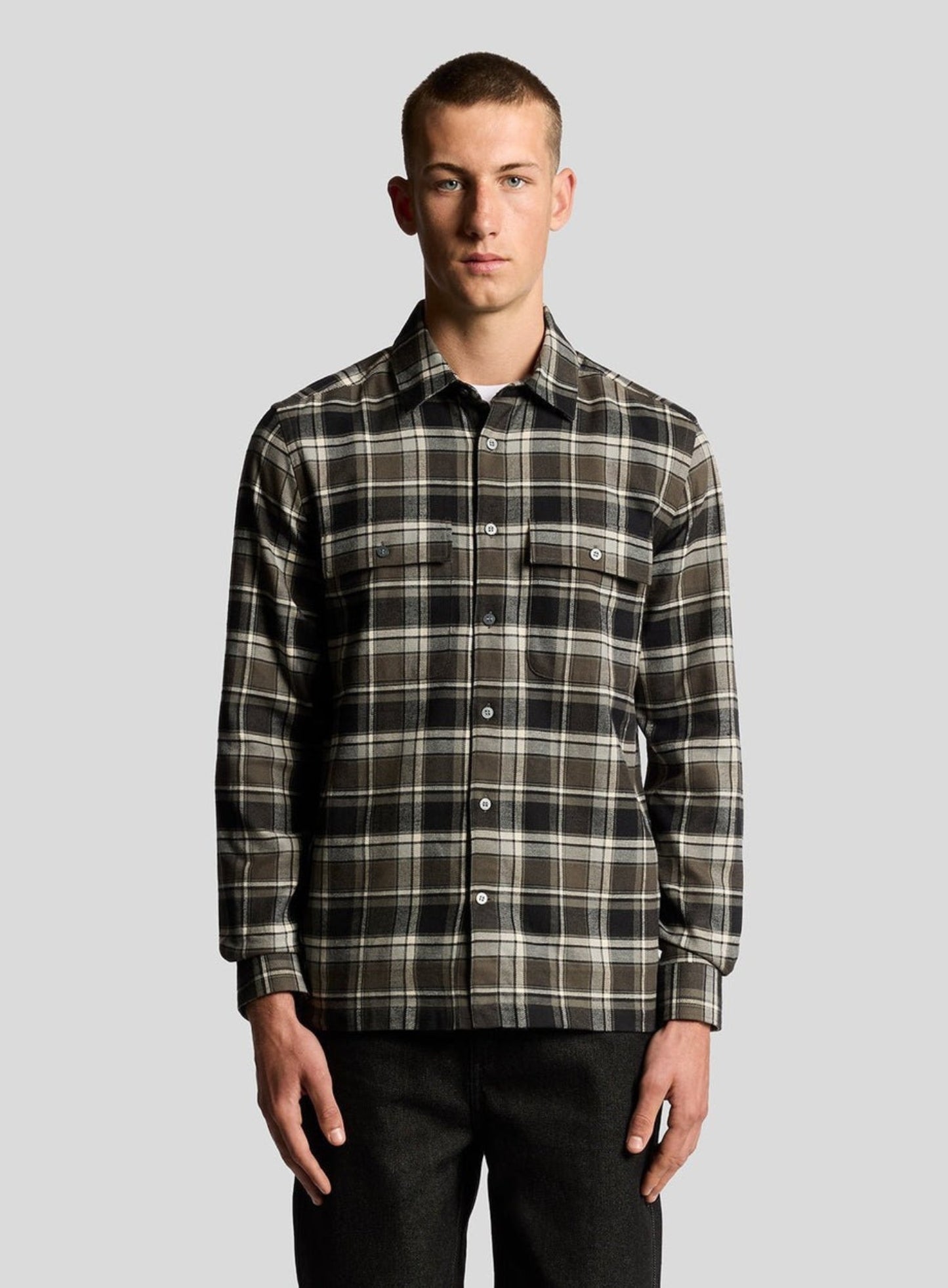 LYLE & SCOTT Brushed Cotton Check Shirt Jet Black/ Limestone