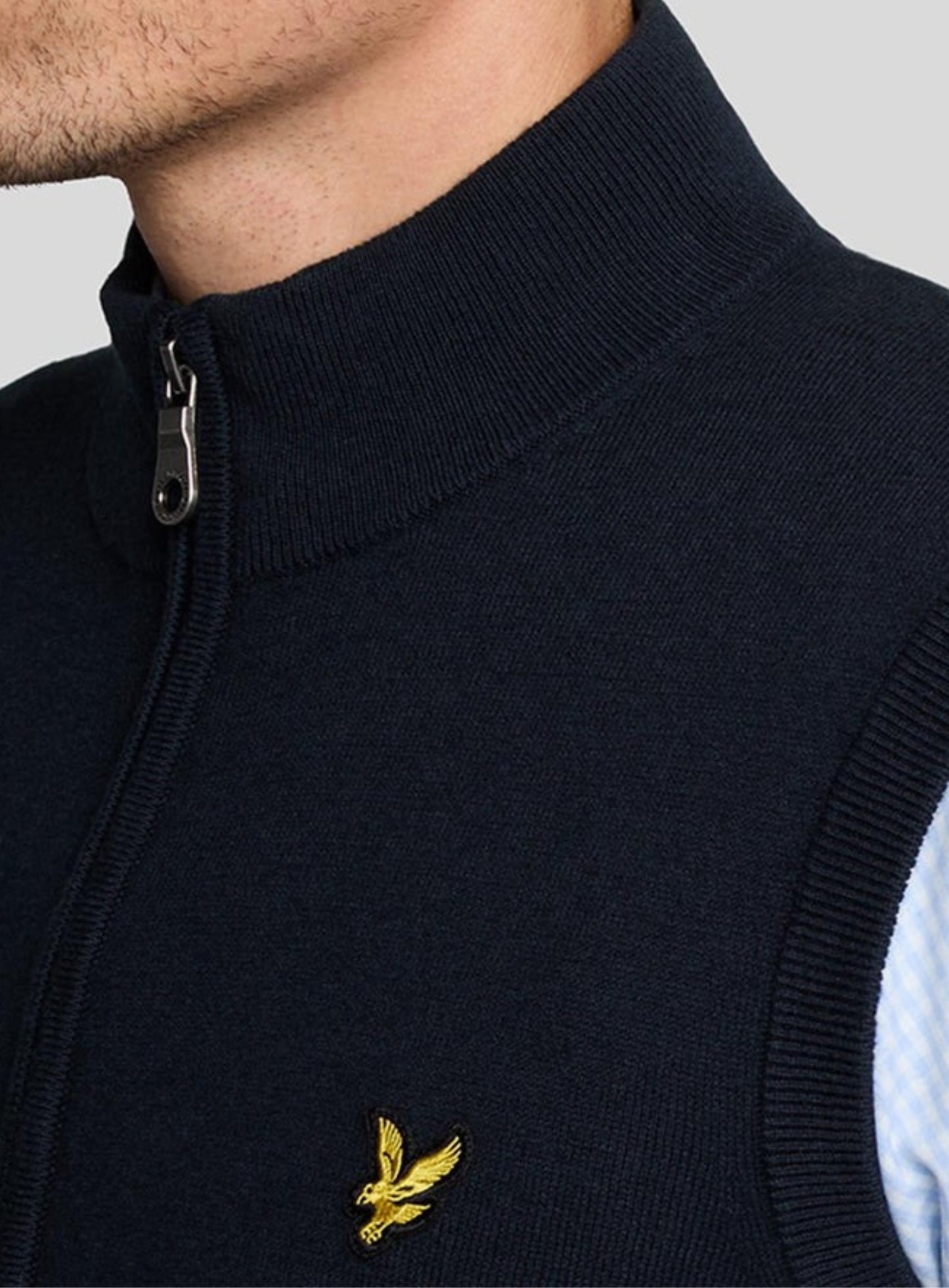 LYLE & SCOTT Cotton Merino Full Zip Knitted Vest Dark Navy