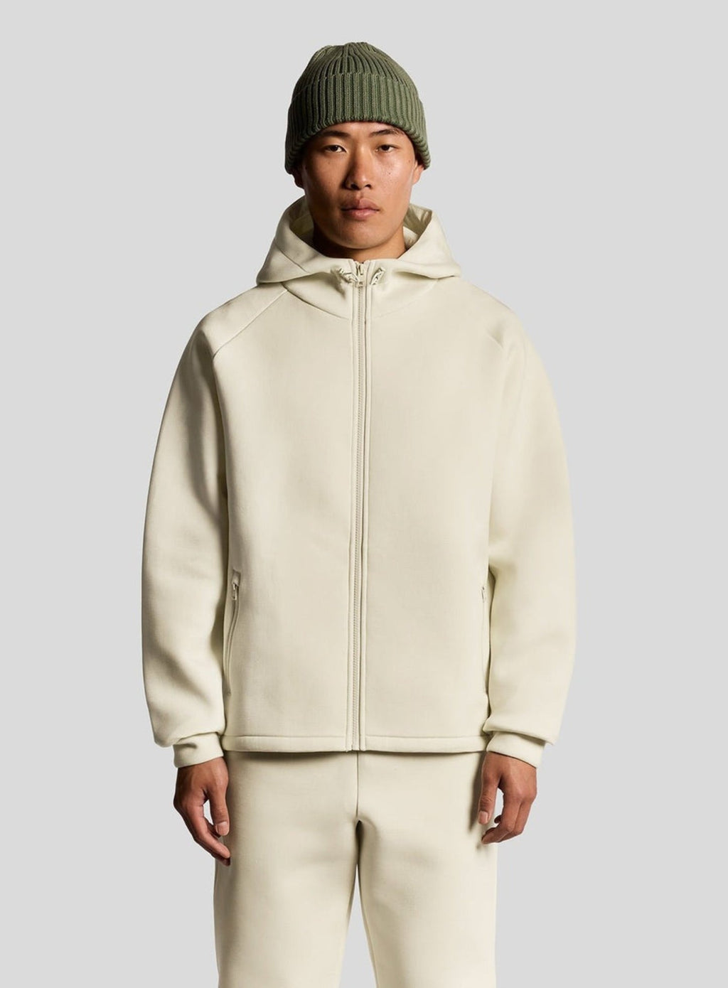 LYLE & SCOTT Neoprene Zip Through Hoodie Bleached Stone
