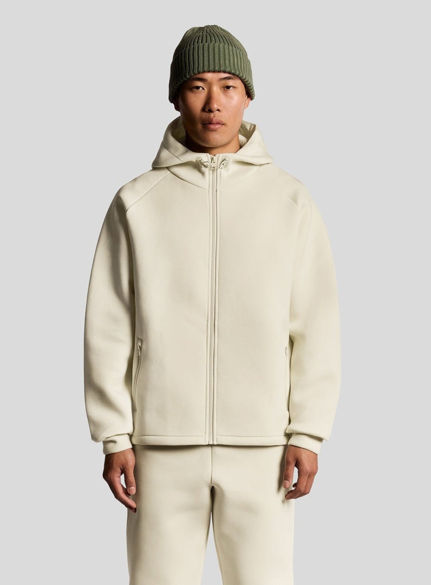 LYLE & SCOTT Neoprene Zip Through Hoodie Bleached Stone
