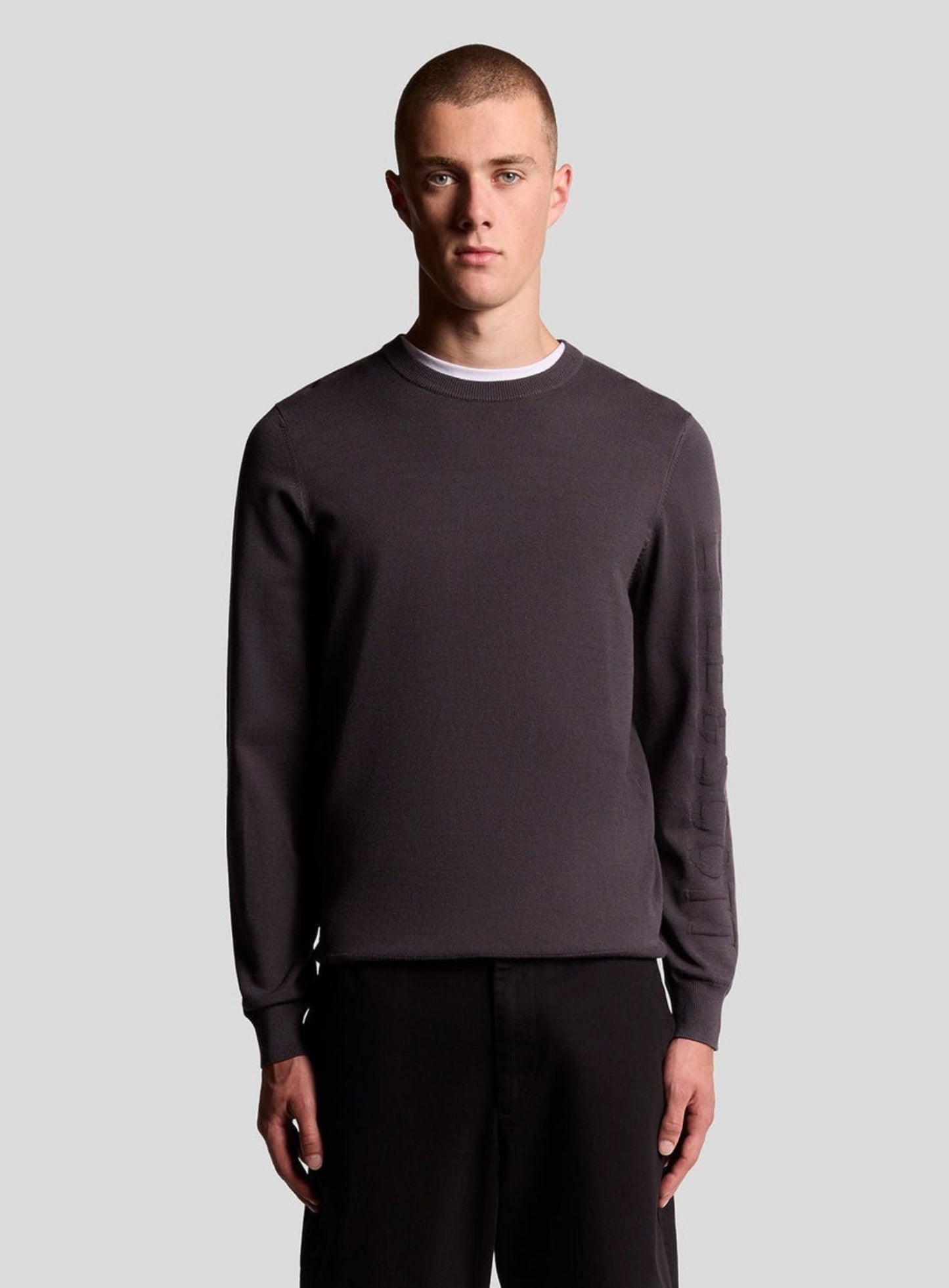 LYLE & SCOTT Mesh Logo Crew Neck Jumper Shadow Grey