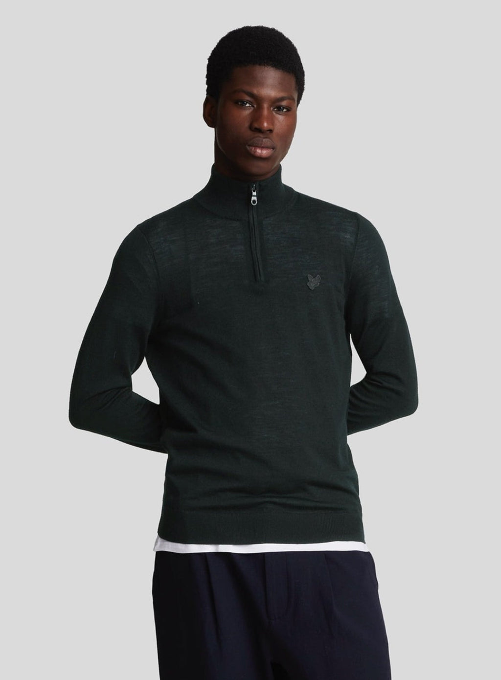 LYLE & SCOTT Tonal Eagle Merino Quarter Zip Jumper Jet Black