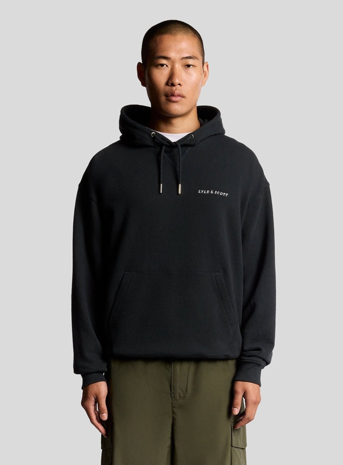 LYLE & SCOTT Script Brushback Pullover Hoodie Dark Navy