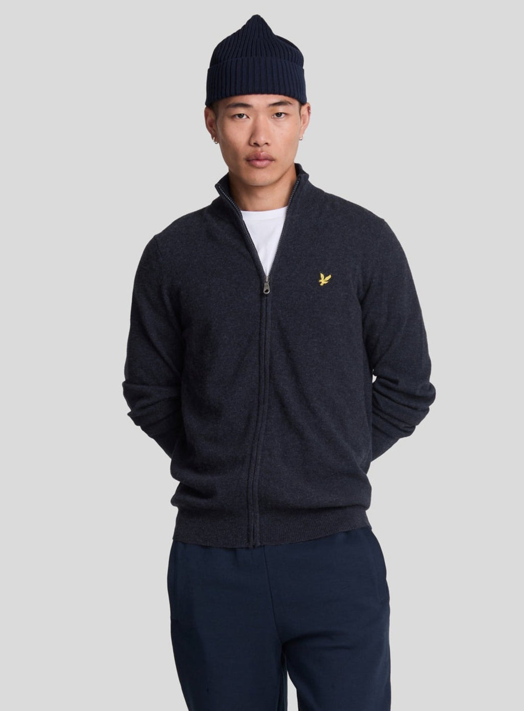 LYLE & SCOTT Lambswool Blend Zip Through Cardigan Dark Navy Marl
