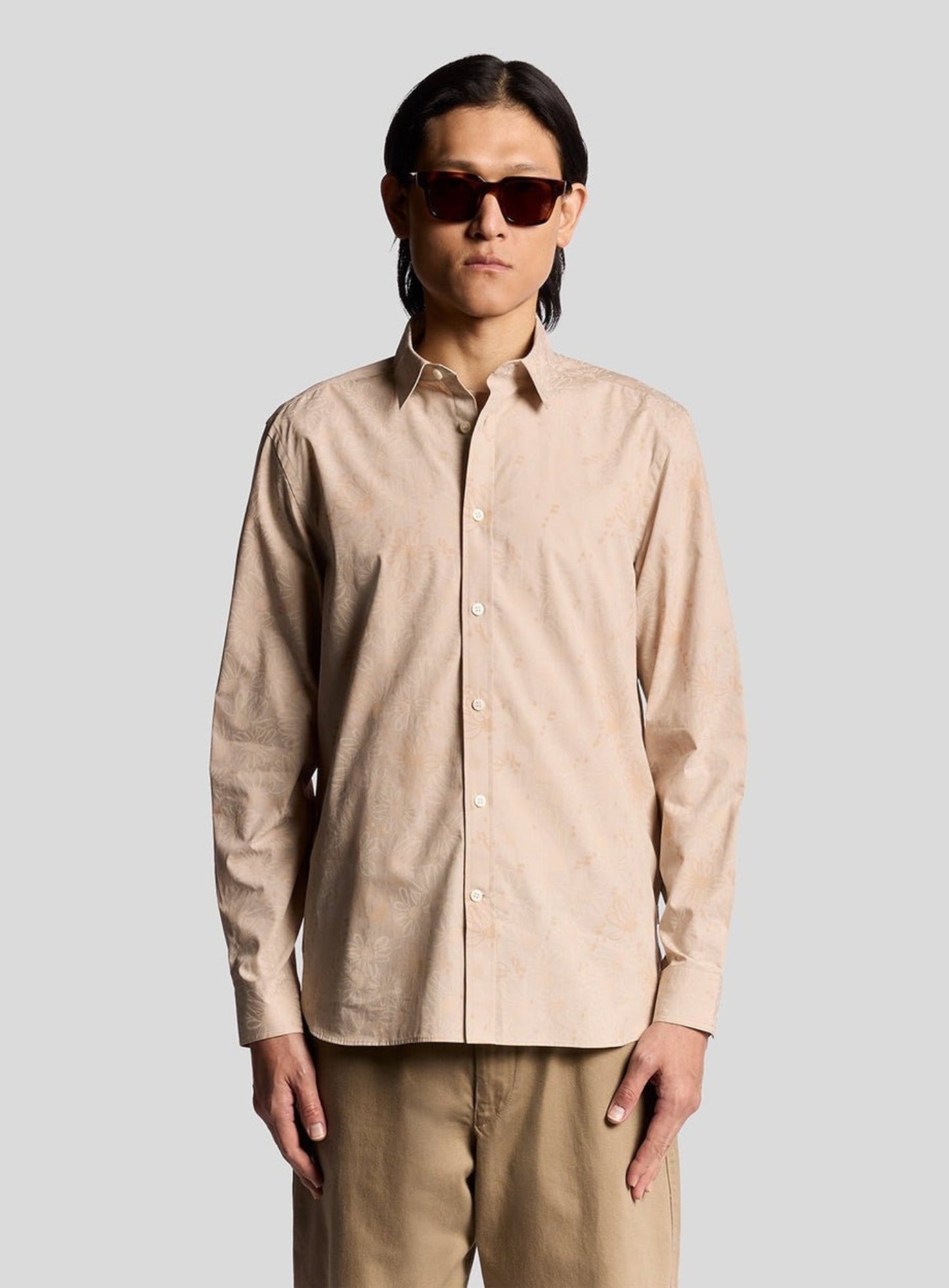LYLE & SCOTT Floral Printed Shirt Lead Beige