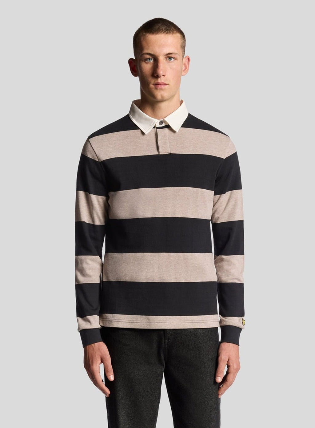 LYLE & SCOTT Striped Rugby Polo Shirt Jet Black/ White Heather
