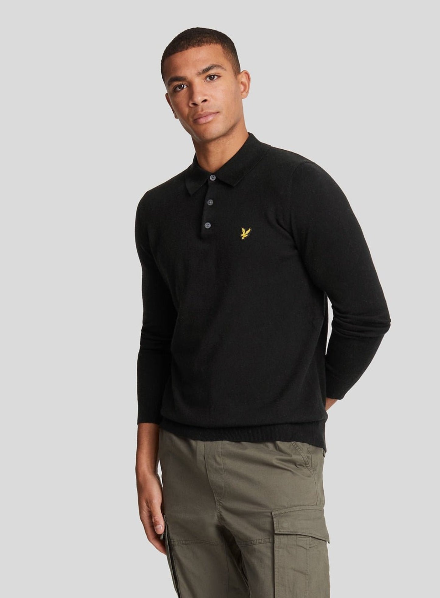LYLE & SCOTT Cotton Merino Long Sleeve Knitted Polo Jet Black