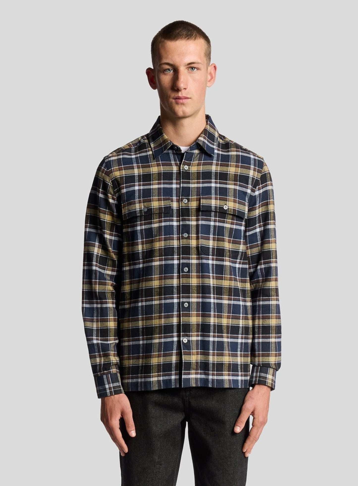 LYLE & SCOTT Brushed Cotton Check Shirt Blue Night/ Green Tan