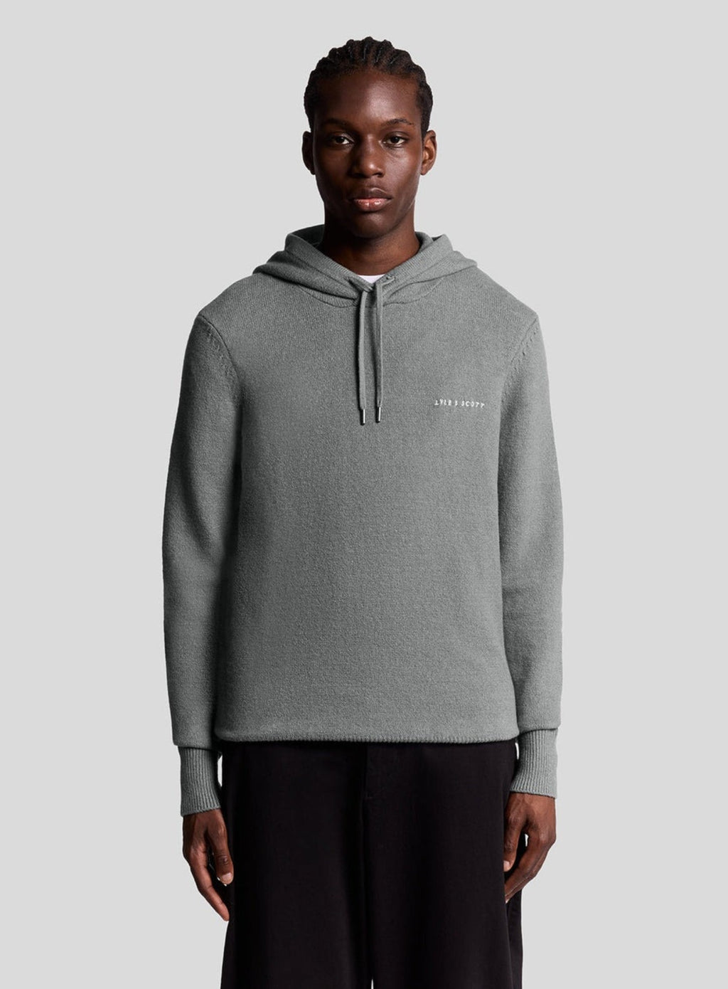 LYLE & SCOTT Script Knitted Hoodie Mid Grey Marl