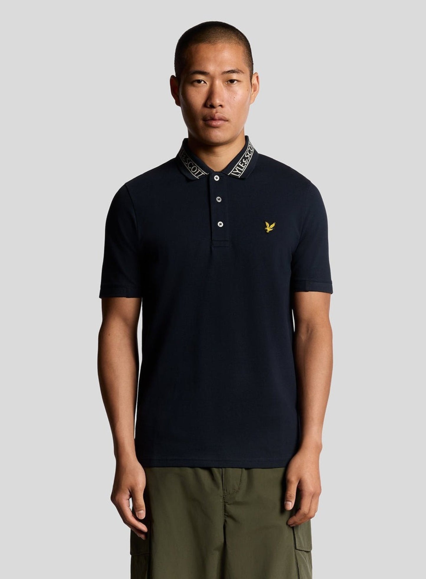LYLE & SCOTT Collar Logo Ribbed Polo Shirt Dark Navy
