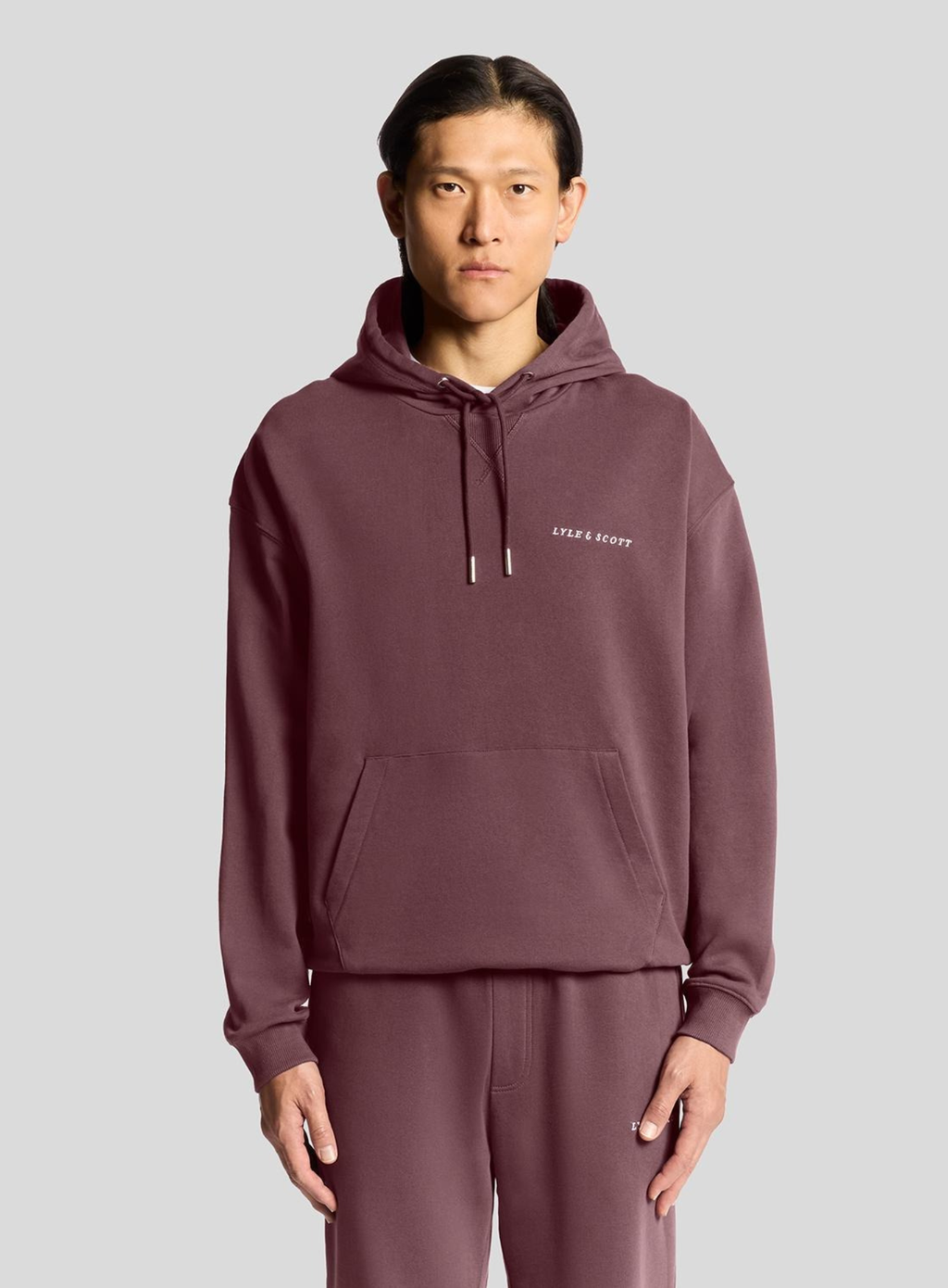 LYLE & SCOTT Hooded Sweatshirt Script Brushback Dusky Maroon