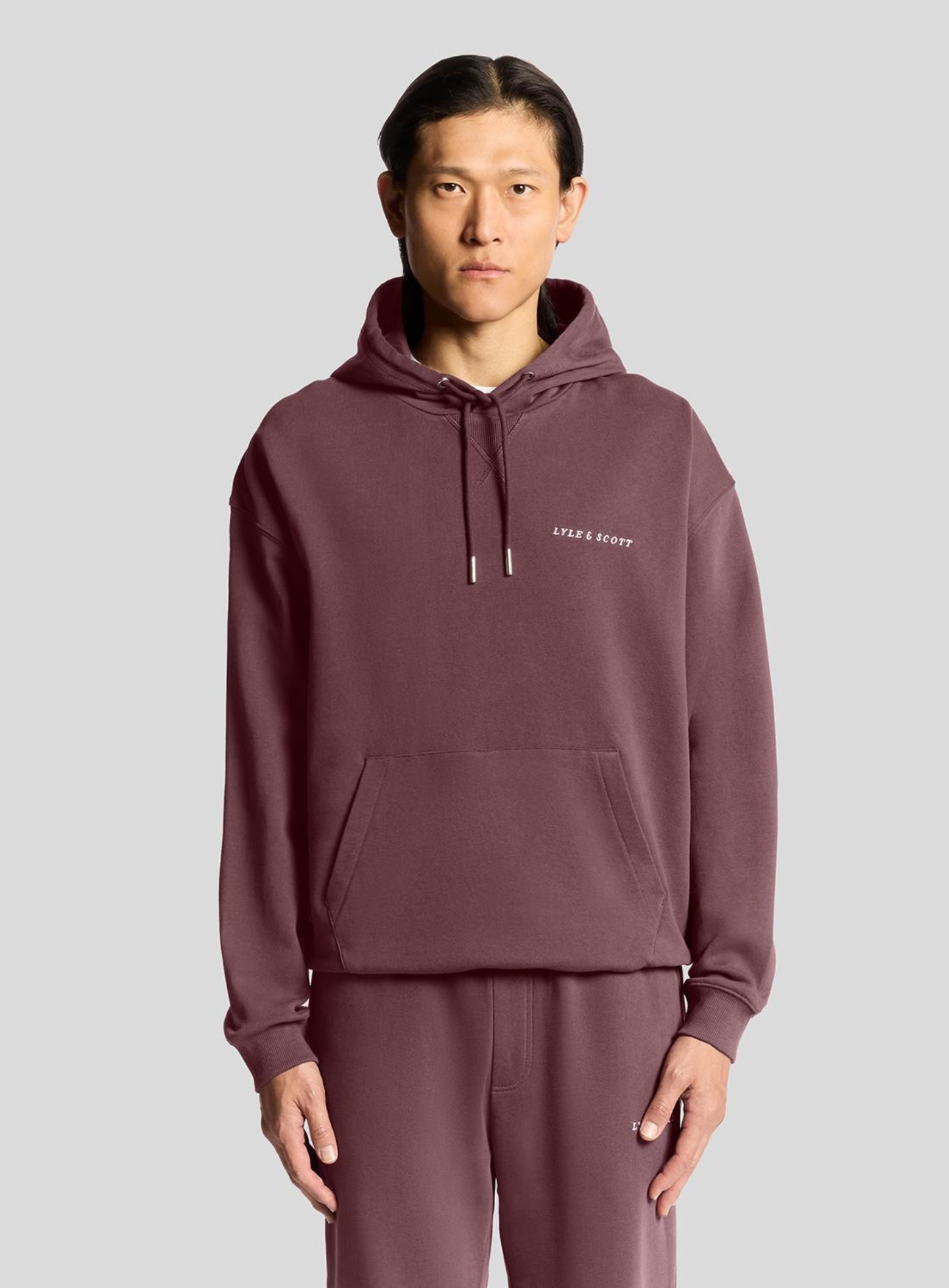 LYLE & SCOTT Hooded Sweatshirt Script Brushback Dusky Maroon