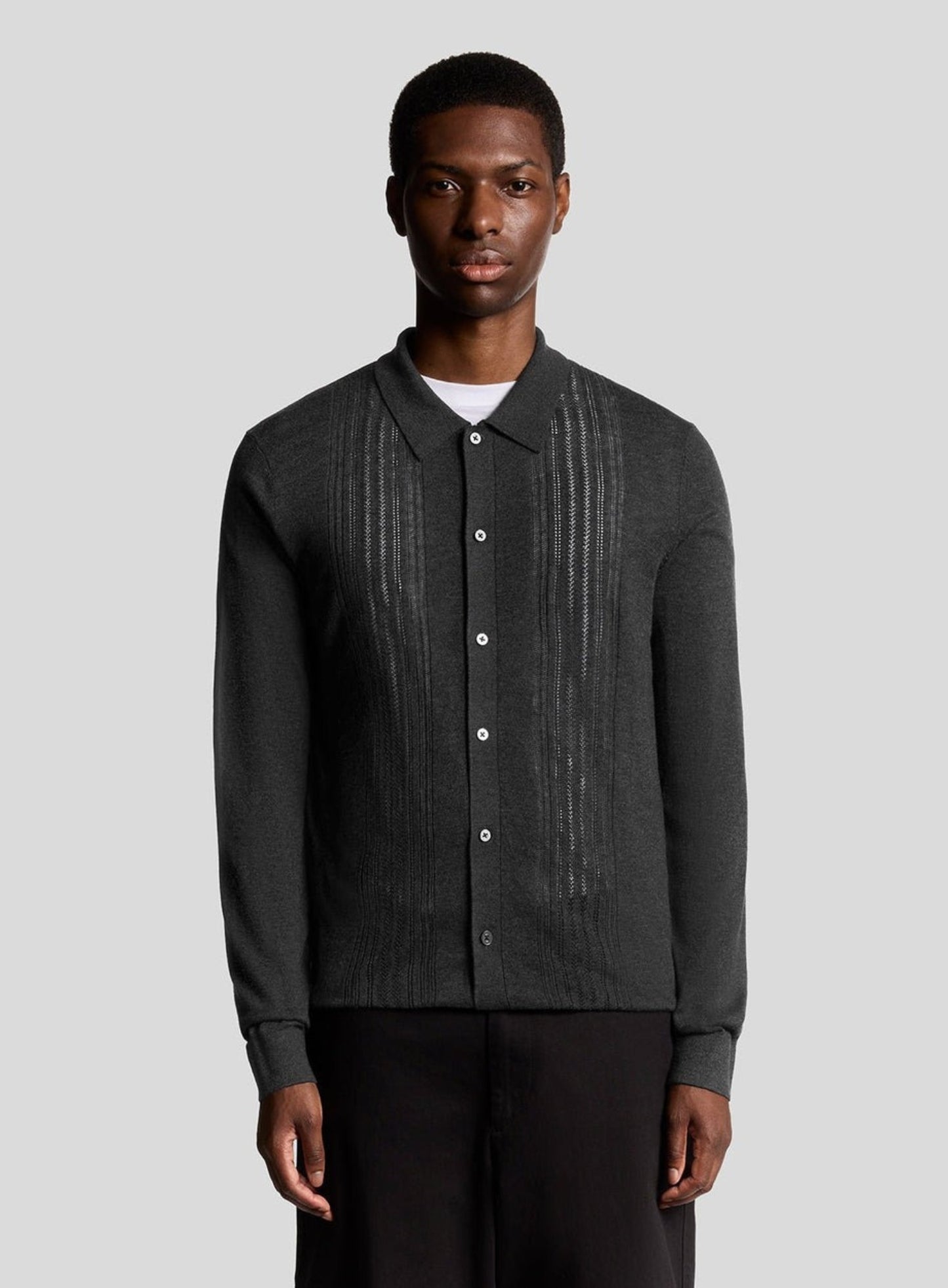LYLE & SCOTT Cable Knitted Shirt Charcoal Marl