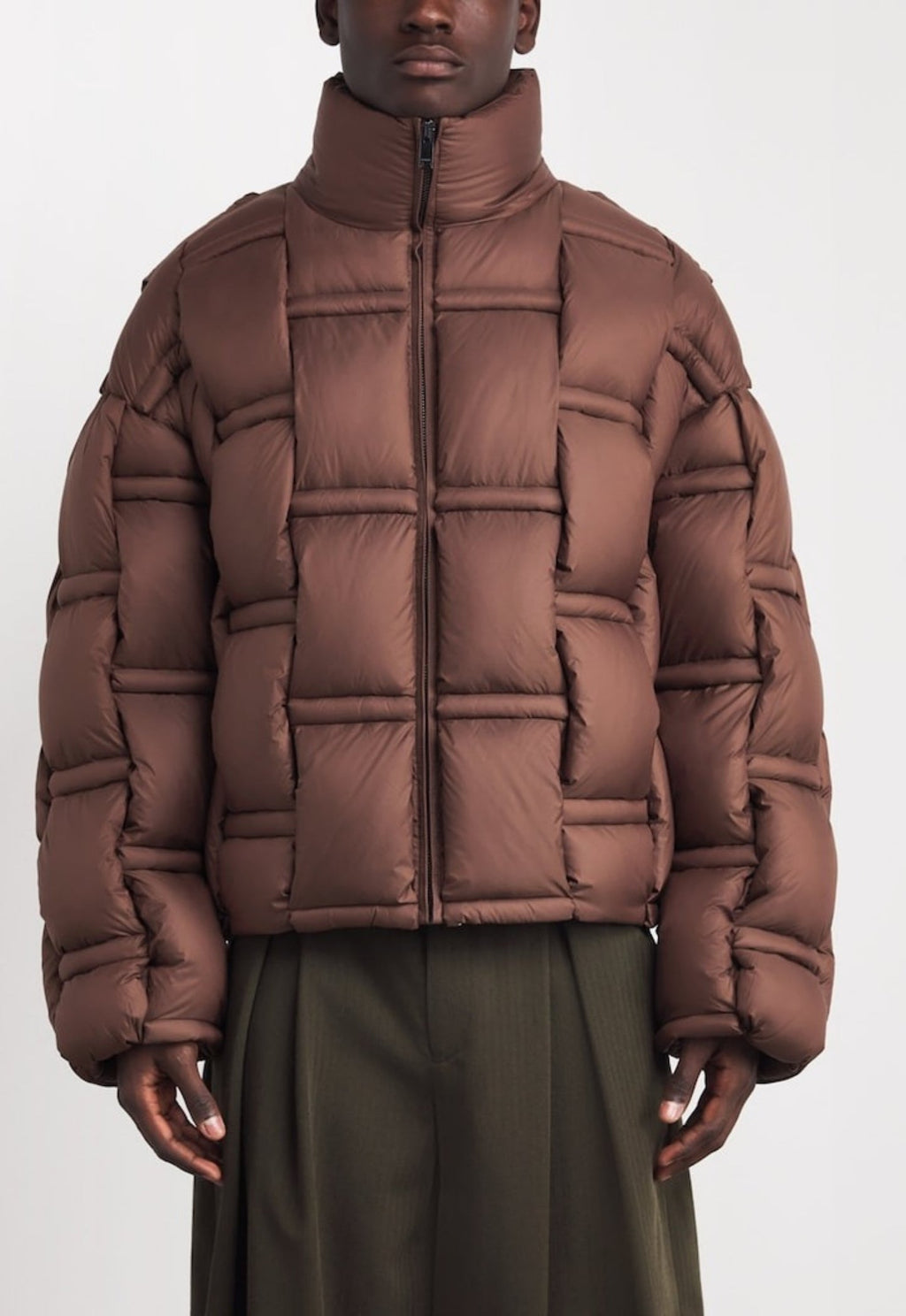 RAXXY 3D Down-Filled Angular Zip Puffer Jacket Dark Brown