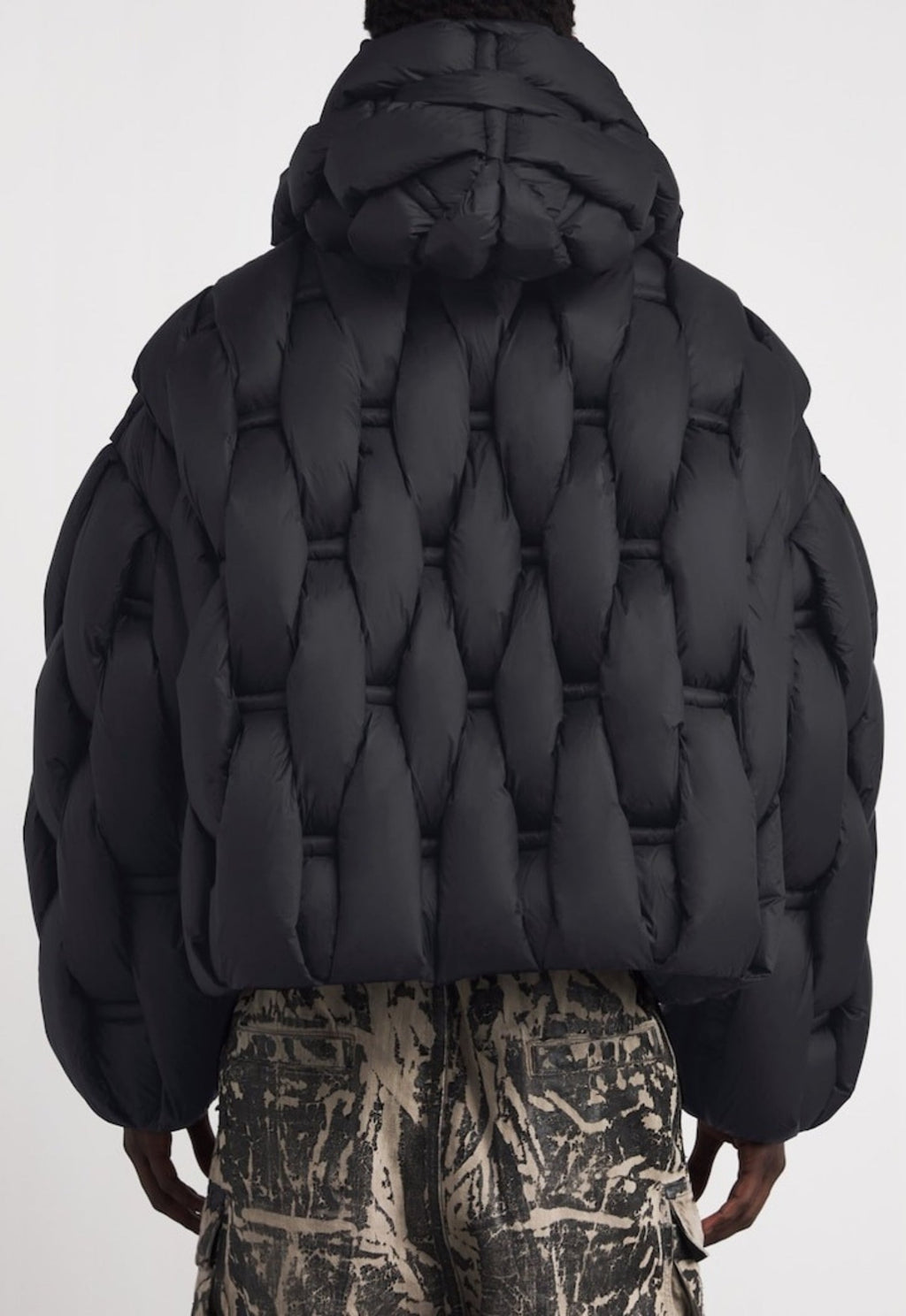 RAXXY 3D Down-Filled Woven Puffer Hooded Quilted Jacket Black