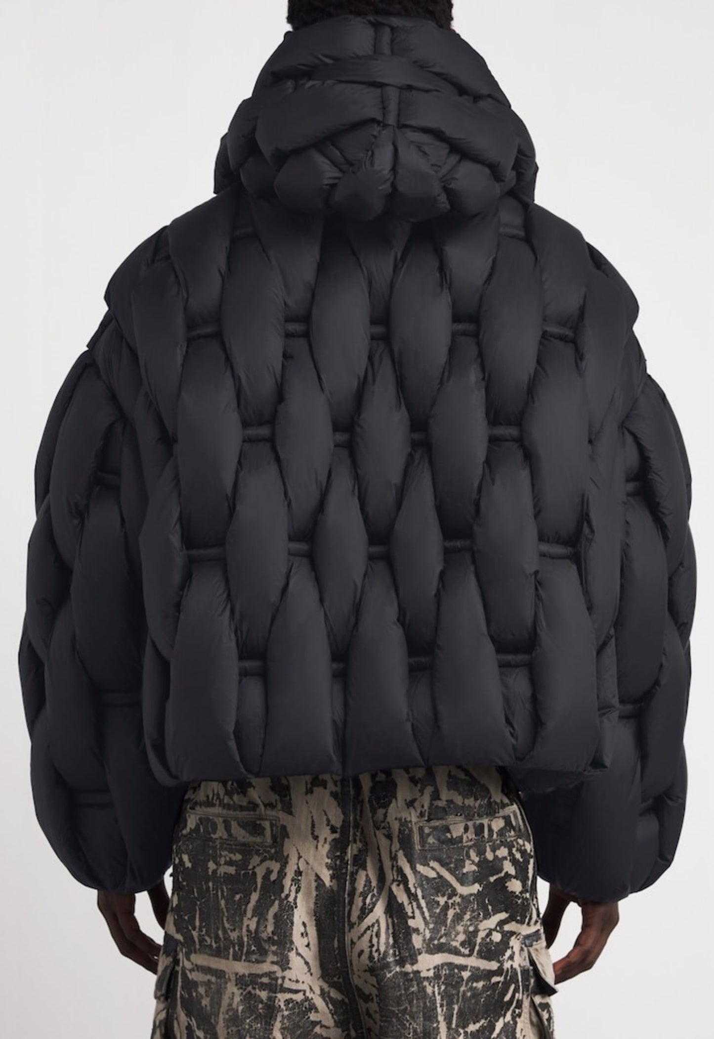 RAXXY 3D Down-Filled Woven Puffer Hooded Quilted Jacket Black