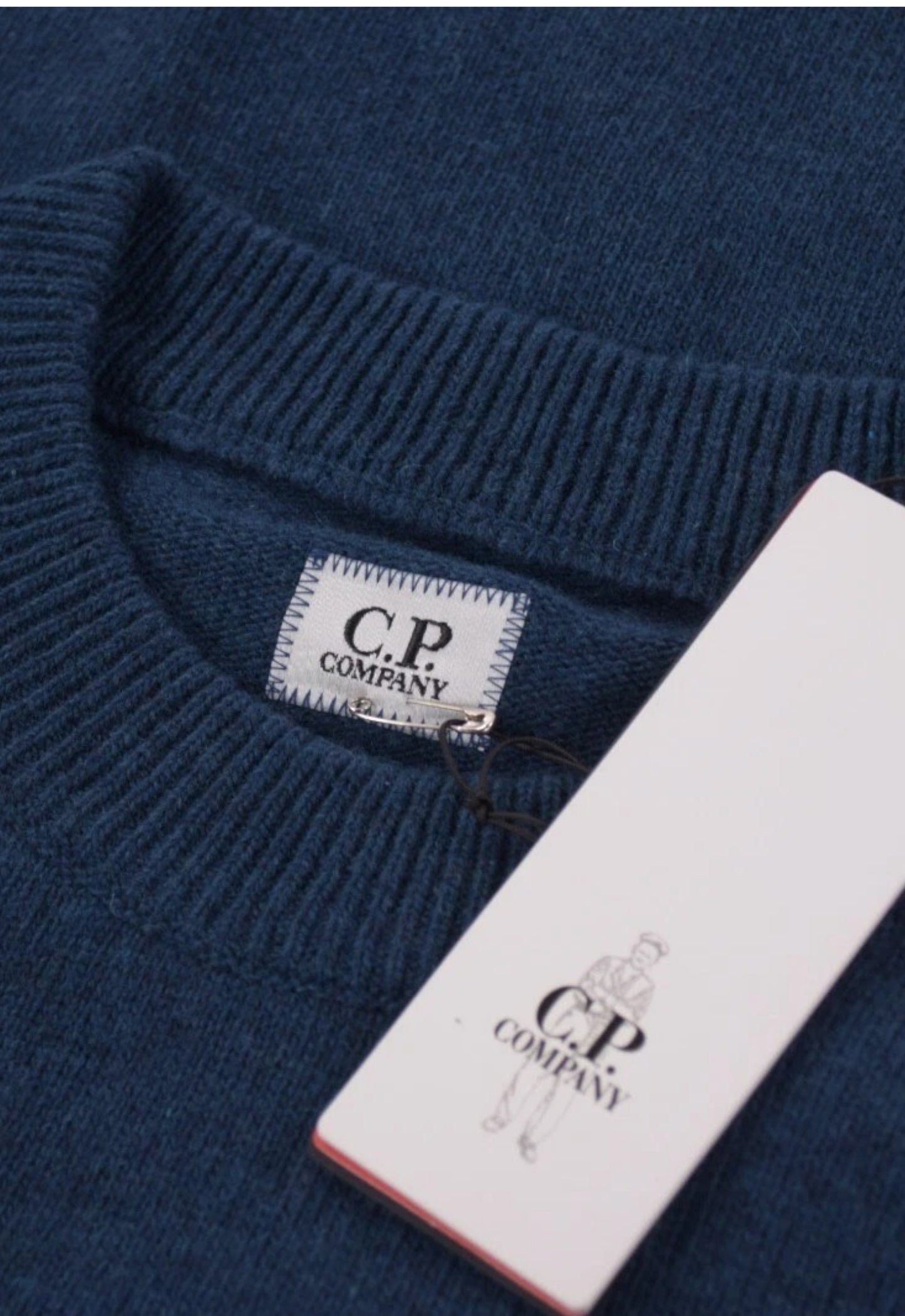 C.P COMPANY Knitwear Sweater Nylon Pocket Wool Crew Neck Blue