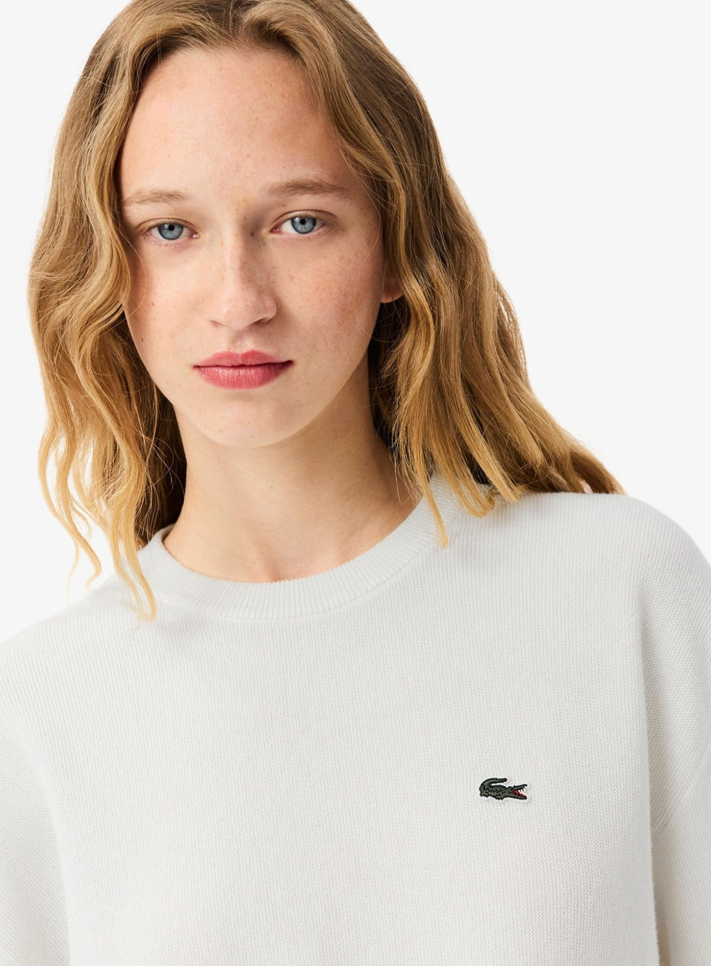 LACOSTE WOMEN Relaxed Fit Cotton Crew Neck Sweater White