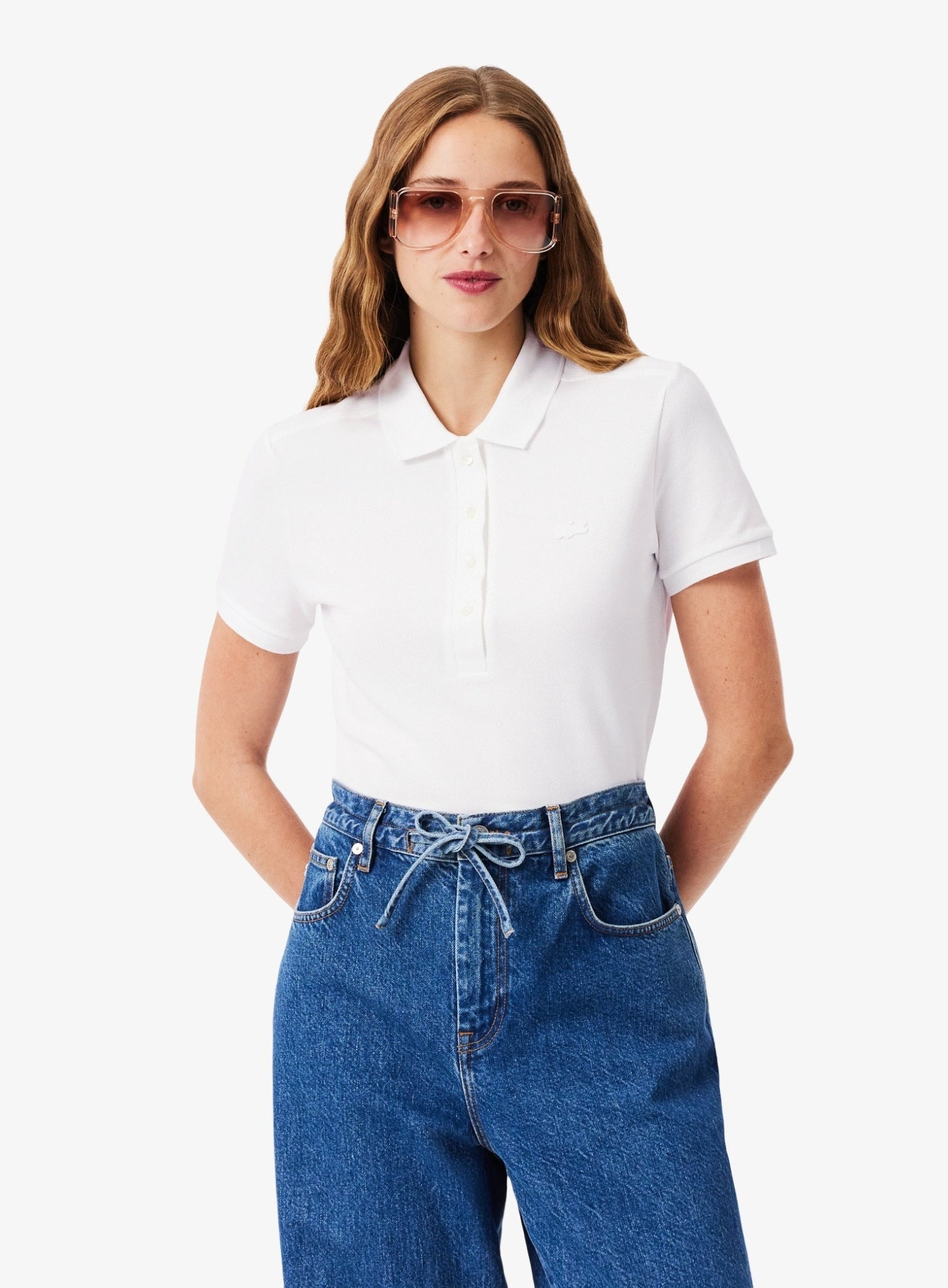LACOSTE WOMEN L.12.D Slim Fit Stretch Piqué Polo Shirt White