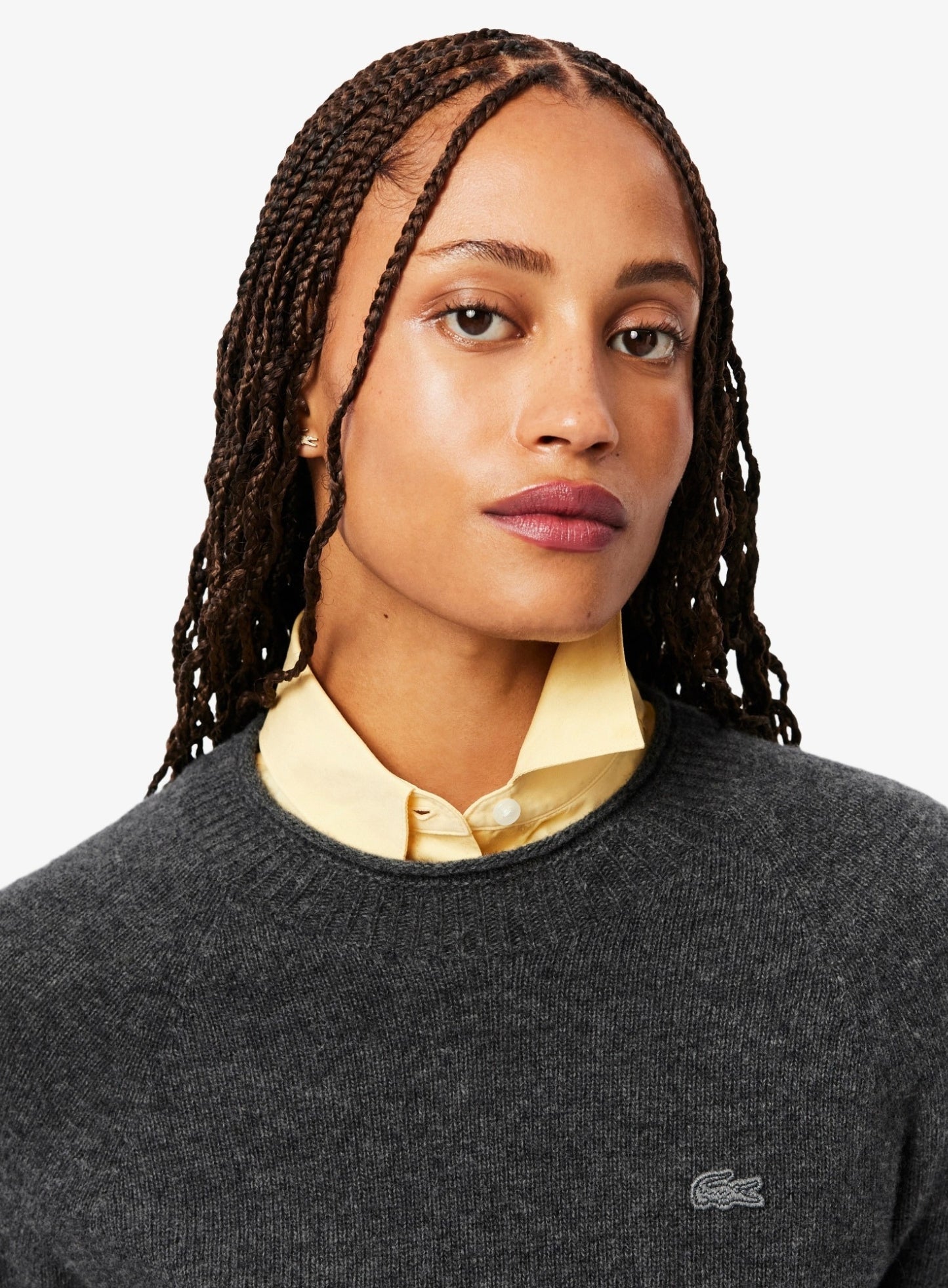 LACOSTE WOMEN 3D Knit Carded Wool Sweater Grey