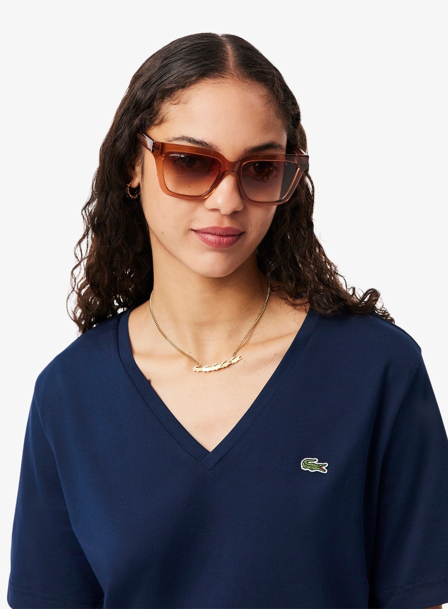 LACOSTE WOMEN Relaxed Fit Soft Cotton V Neck T-shirt Midnight Blue