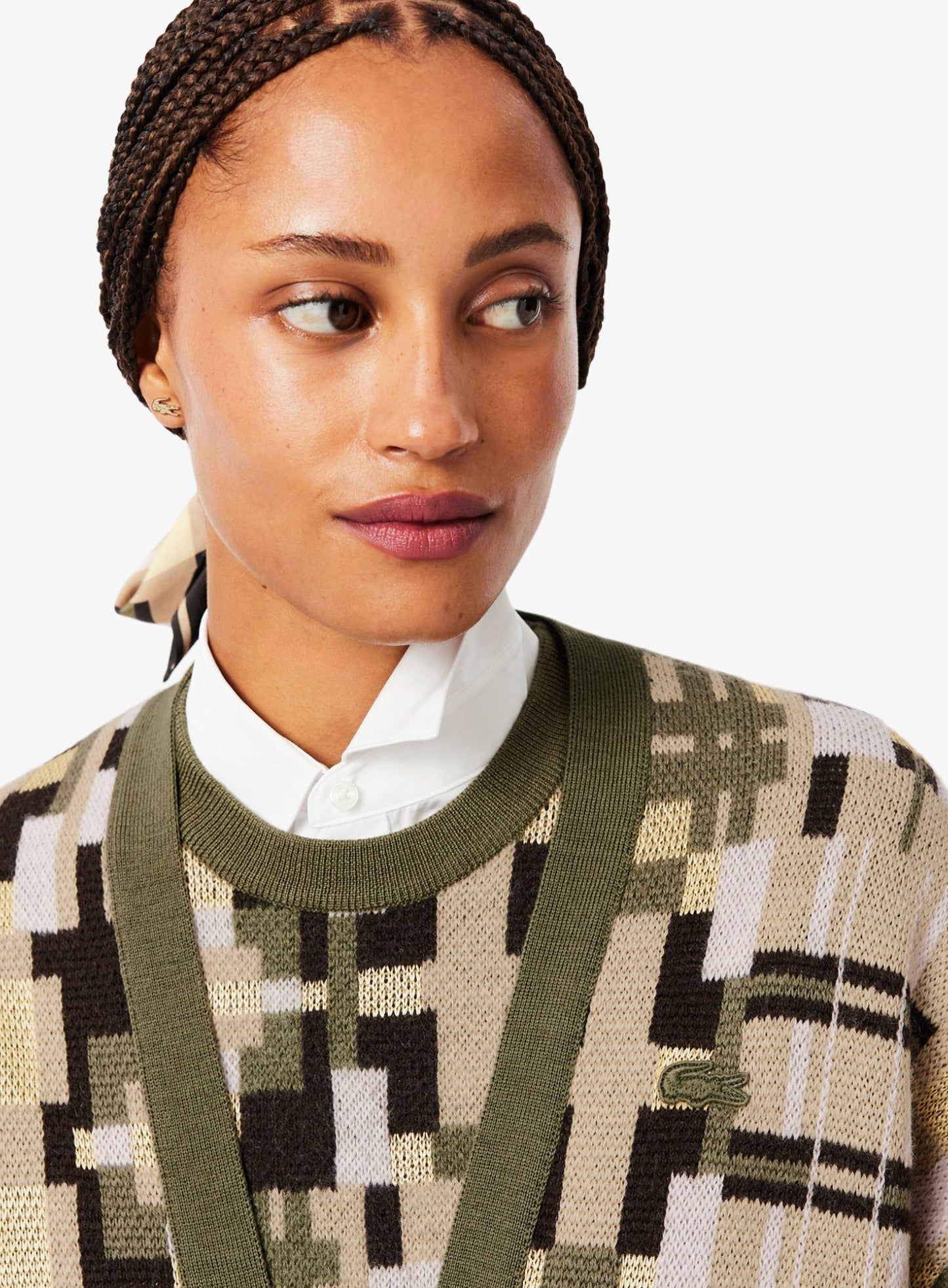 LACOSTE WOMEN Jacquard graphic long cardigan Khaki Beige