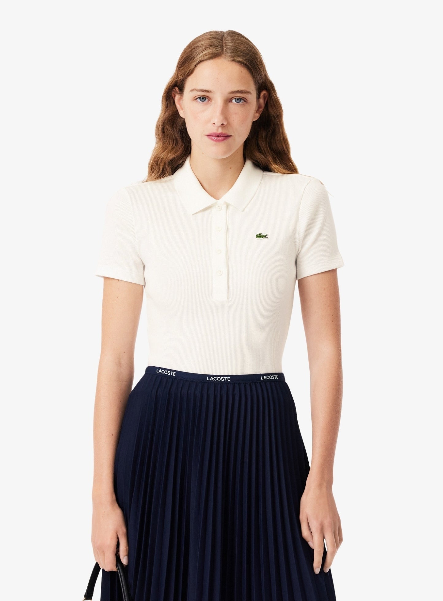 LACOSTE WOMEN Slim Fit L.12.D Ribbed Cotton Short Sleeves Polo Shirt White
