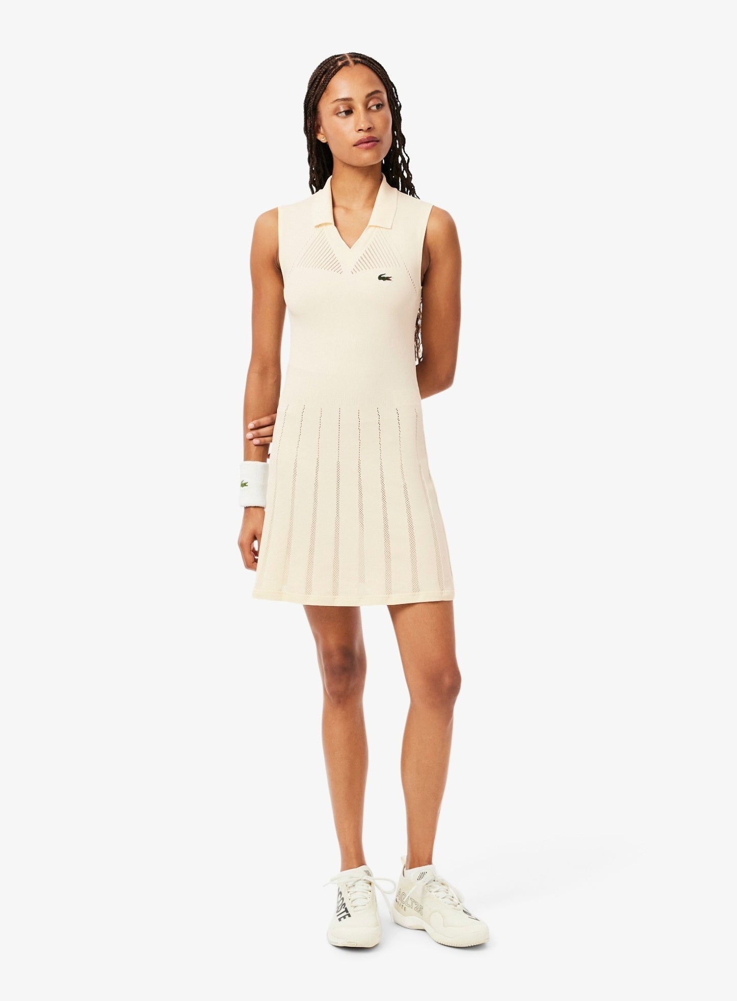 LACOSTE WOMEN Stretch Tennis Dress and Shorts White Khaki Green