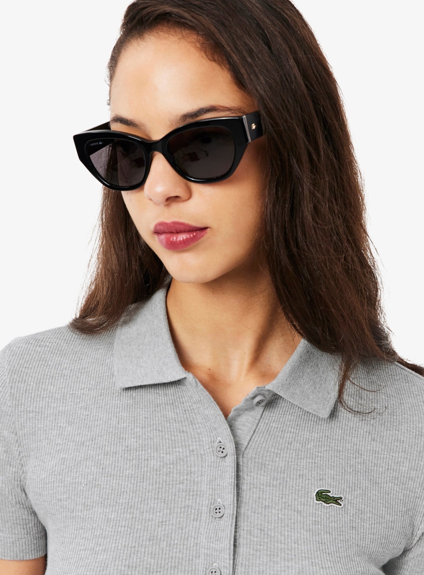 LACOSTE WOMEN Slim Fit L.12.D Ribbed Cotton Polo Shirt Light Grey