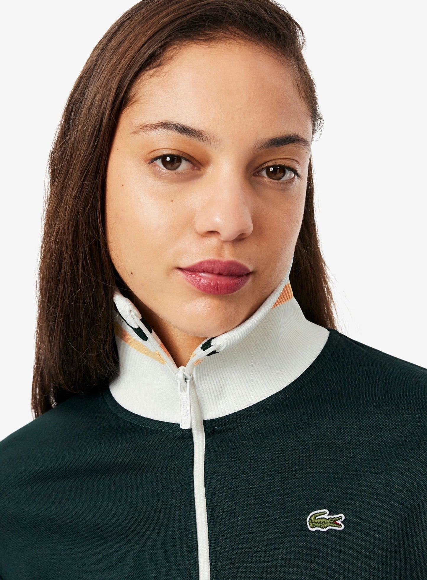 LACOSTE WOMEN Zipped Stripe Accent Sweatshirt Sinople Green