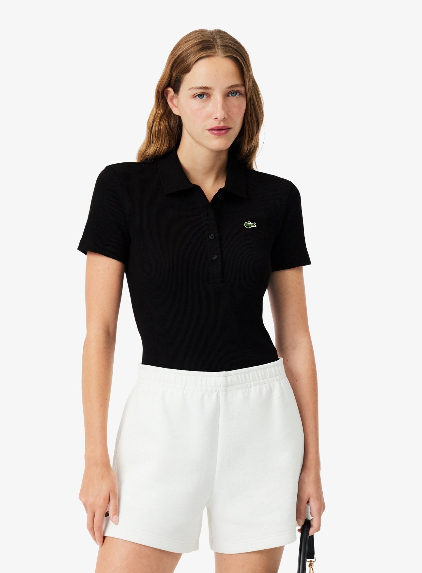 LACOSTE WOMEN Slim Fit L.12.D Ribbed Cotton Polo Shirt Black
