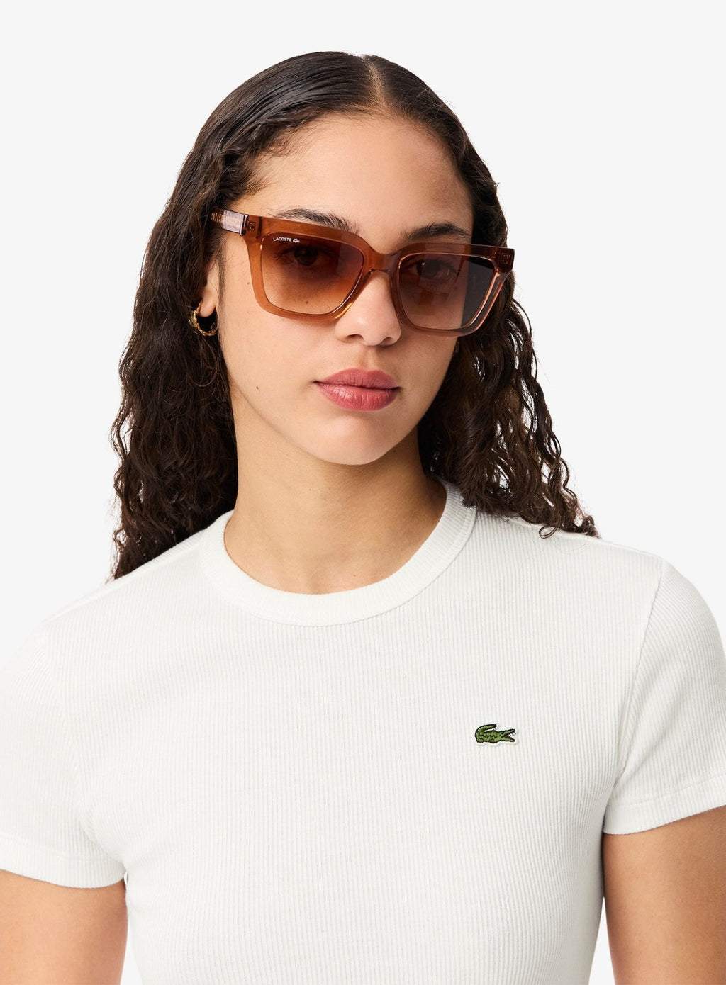 LACOSTE WOMEN Slim Fit Ribbed Cotton T-shirt White