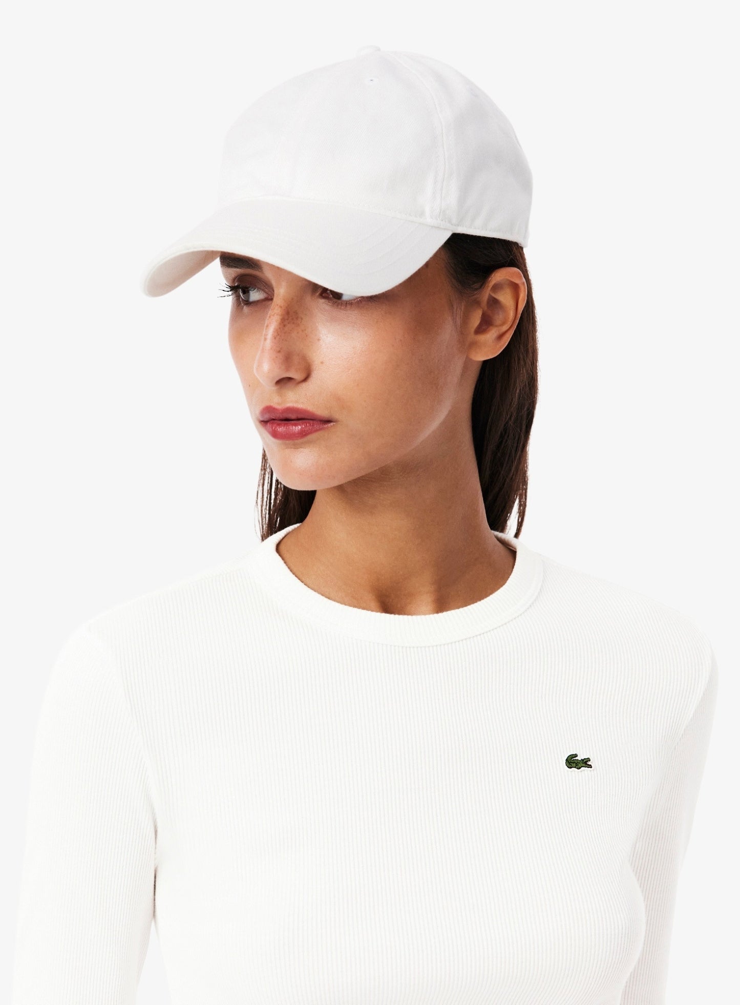 LACOSTE WOMEN Slim Fit Ribbed Cotton T-shirt White