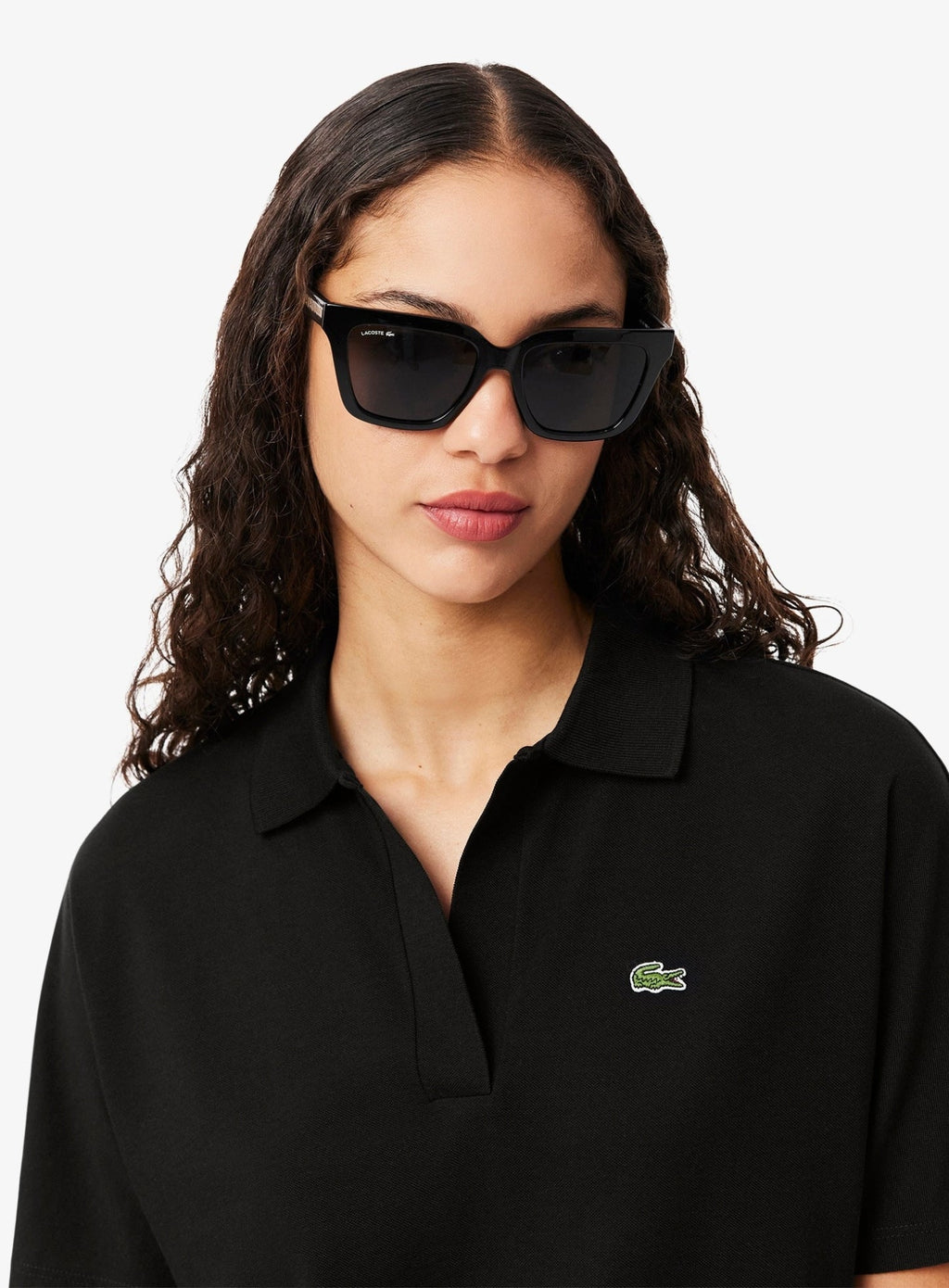 LACOSTE WOMEN Relaxed Fit Fluid Piqué Polo Shirt Black