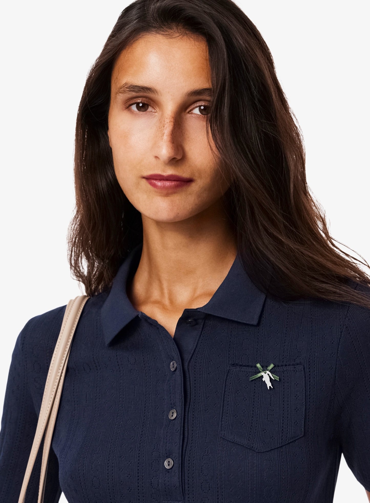 LACOSTE WOMEN Slim Fit Pointelle Branded L.12.D Polo Shirt Midnight Blue