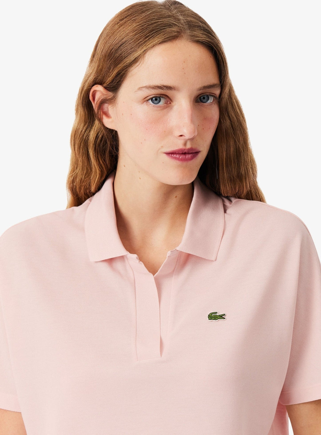 LACOSTE WOMEN Relaxed Fit Fluid Piqué Polo Shirt Light Pink