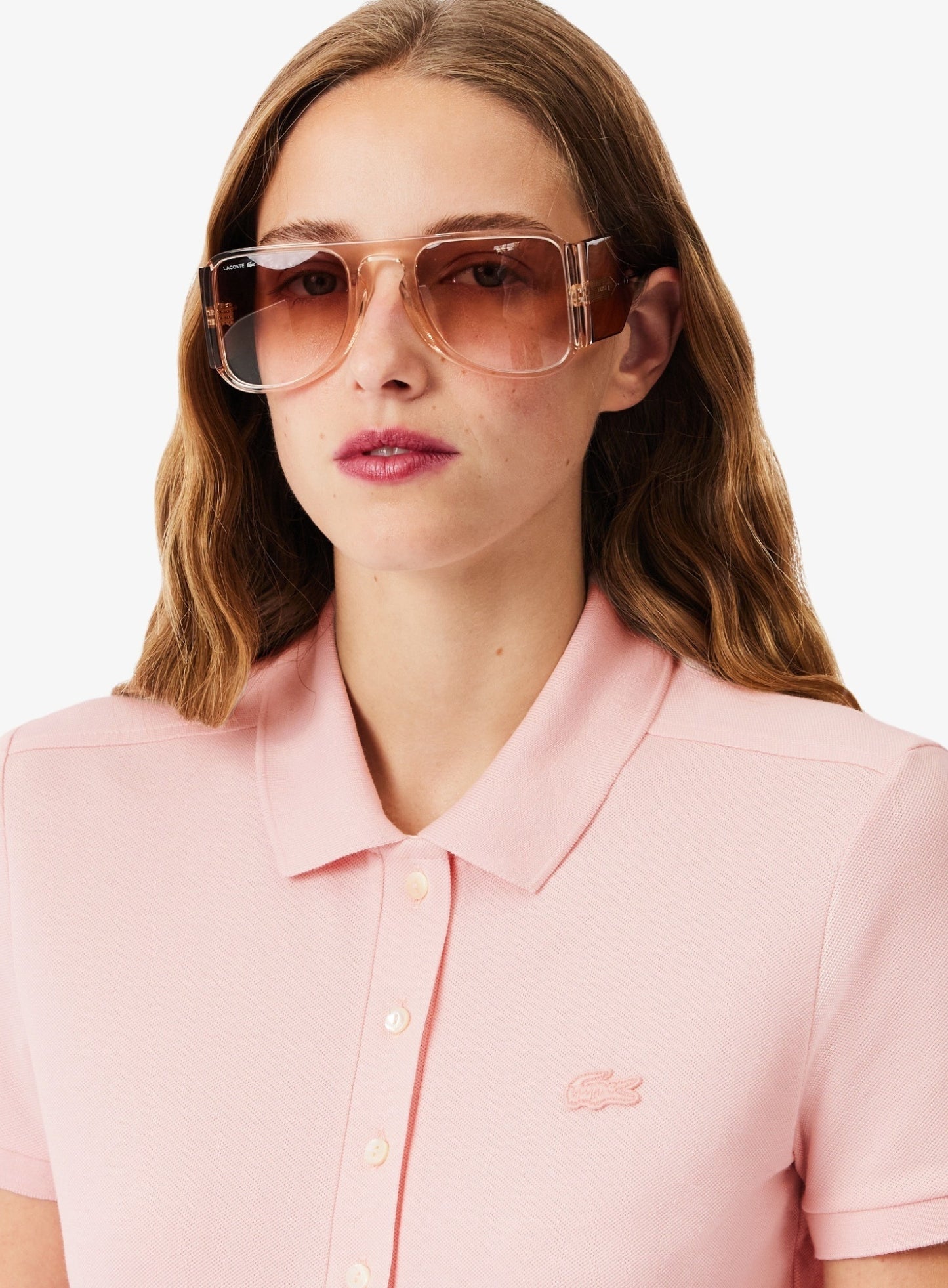 LACOSTE WOMEN L.12.D Slim Fit Stretch Piqué Polo Shirt Light Pink