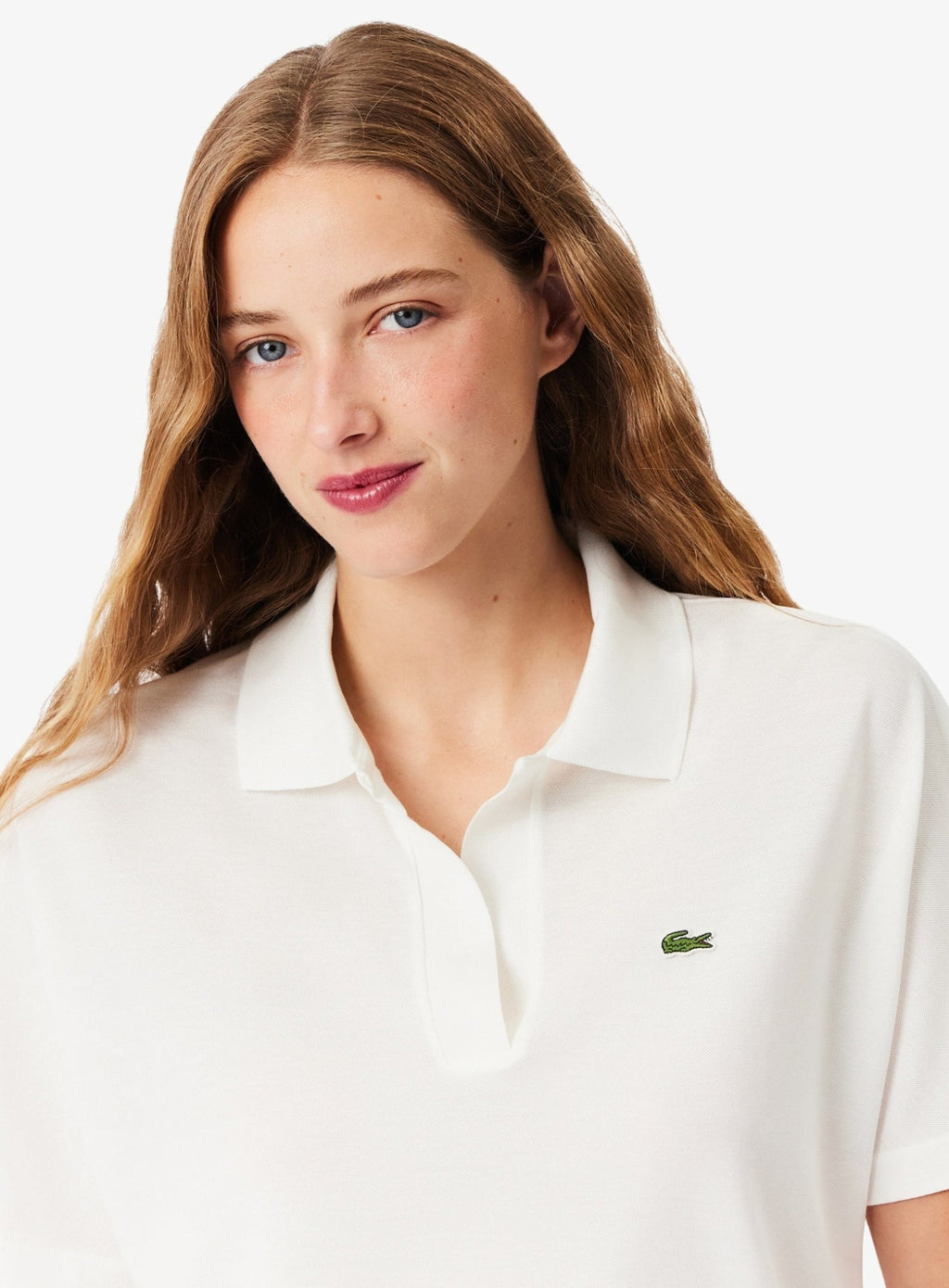 LACOSTE WOMEN Relaxed Fit Fluid Piqué Polo Shirt White