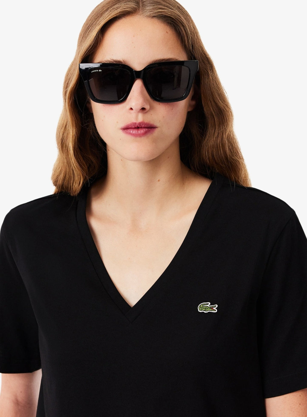 LACOSTE WOMEN Relaxed Fit Soft Cotton V Neck T-shirt Black