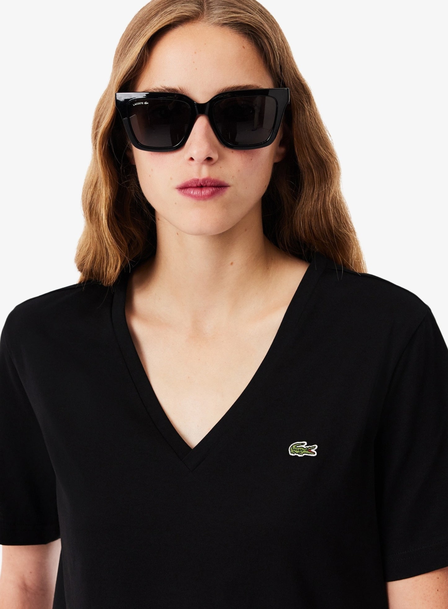 LACOSTE WOMEN Relaxed Fit Soft Cotton V Neck T-shirt Black